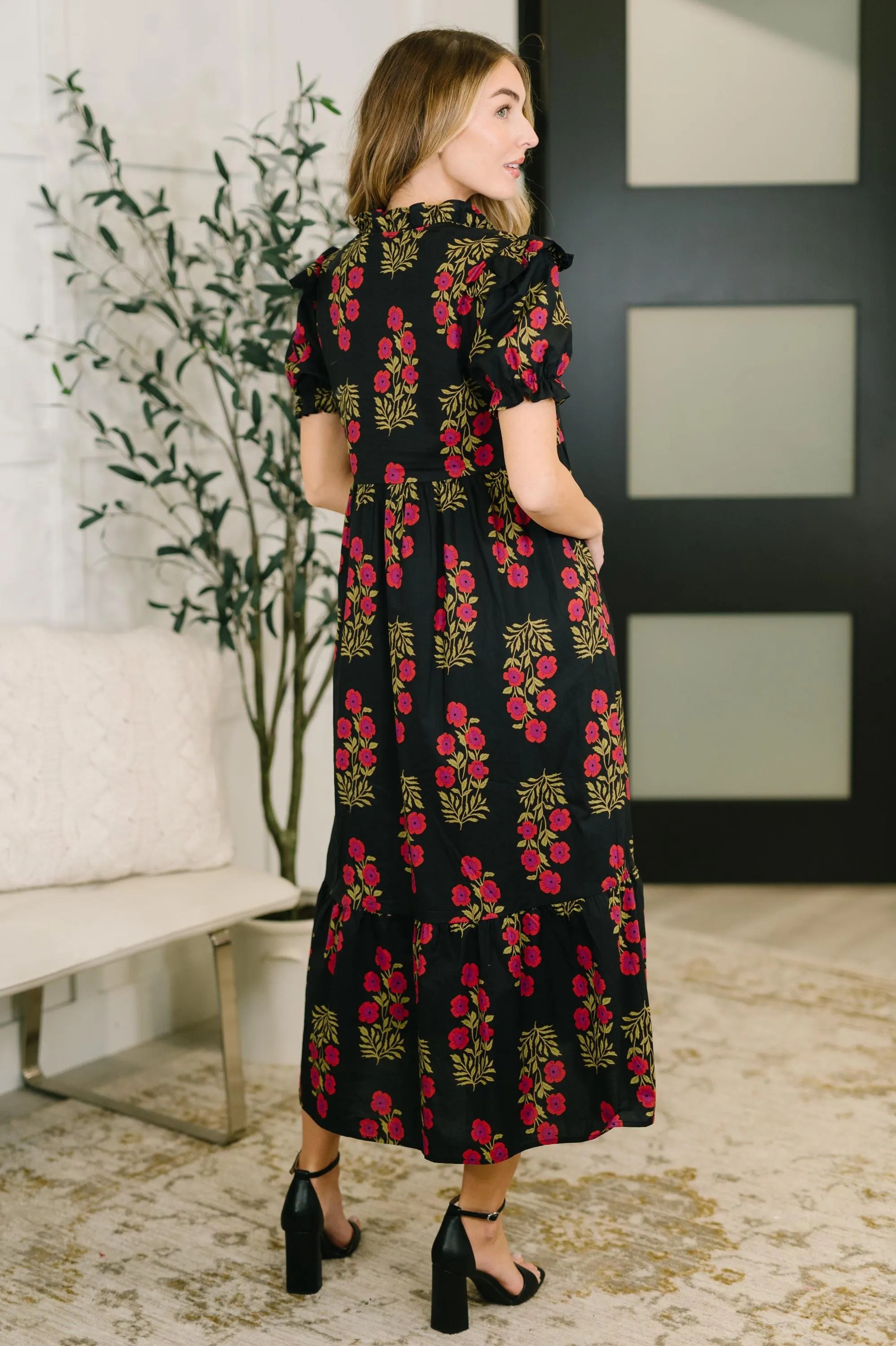 Quiet Life Notch Neck Tiered Cotton Dress in Black — view 5