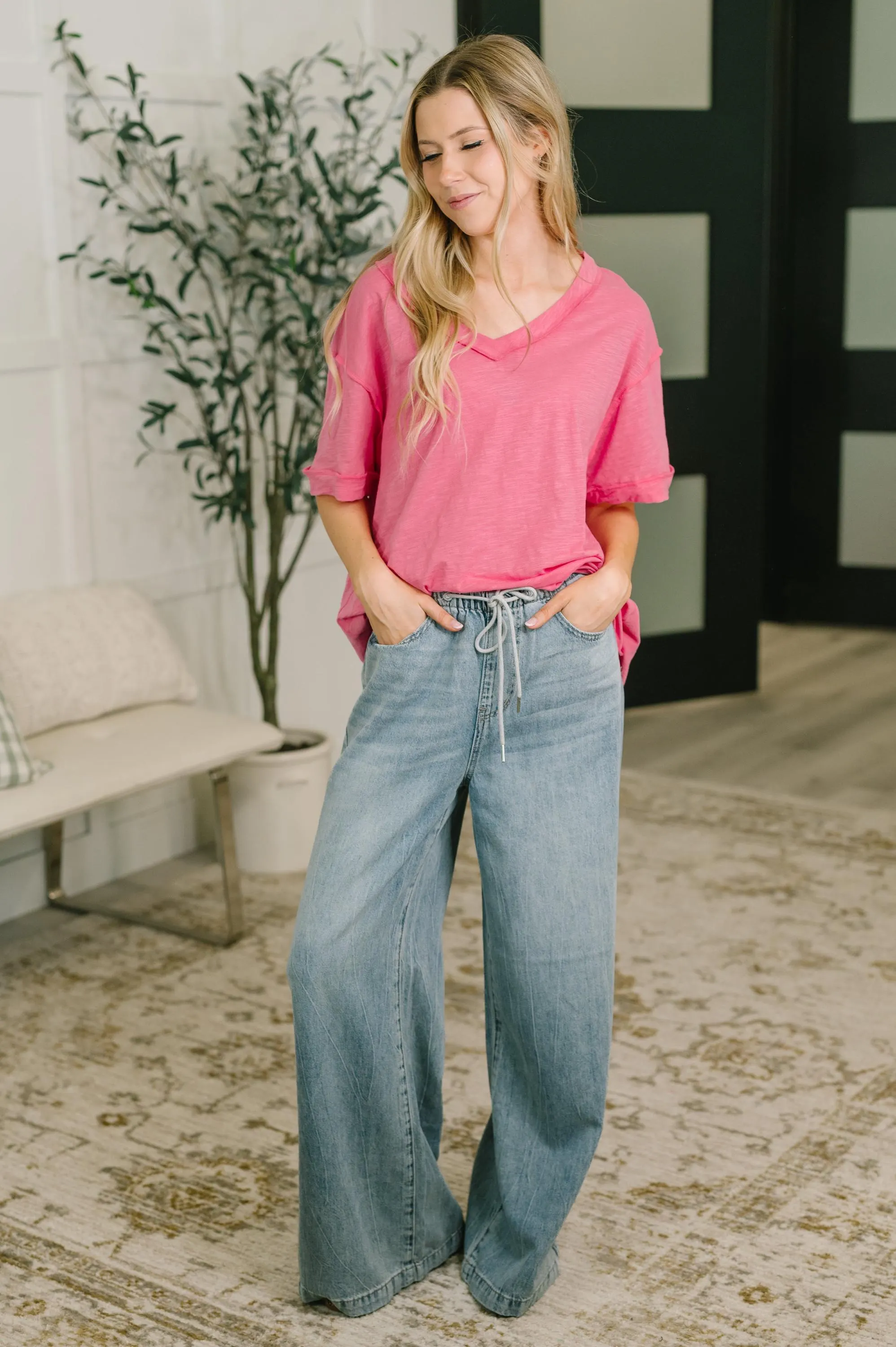 Thanks to You Relaxed Cotton Tee in Pink — view 4