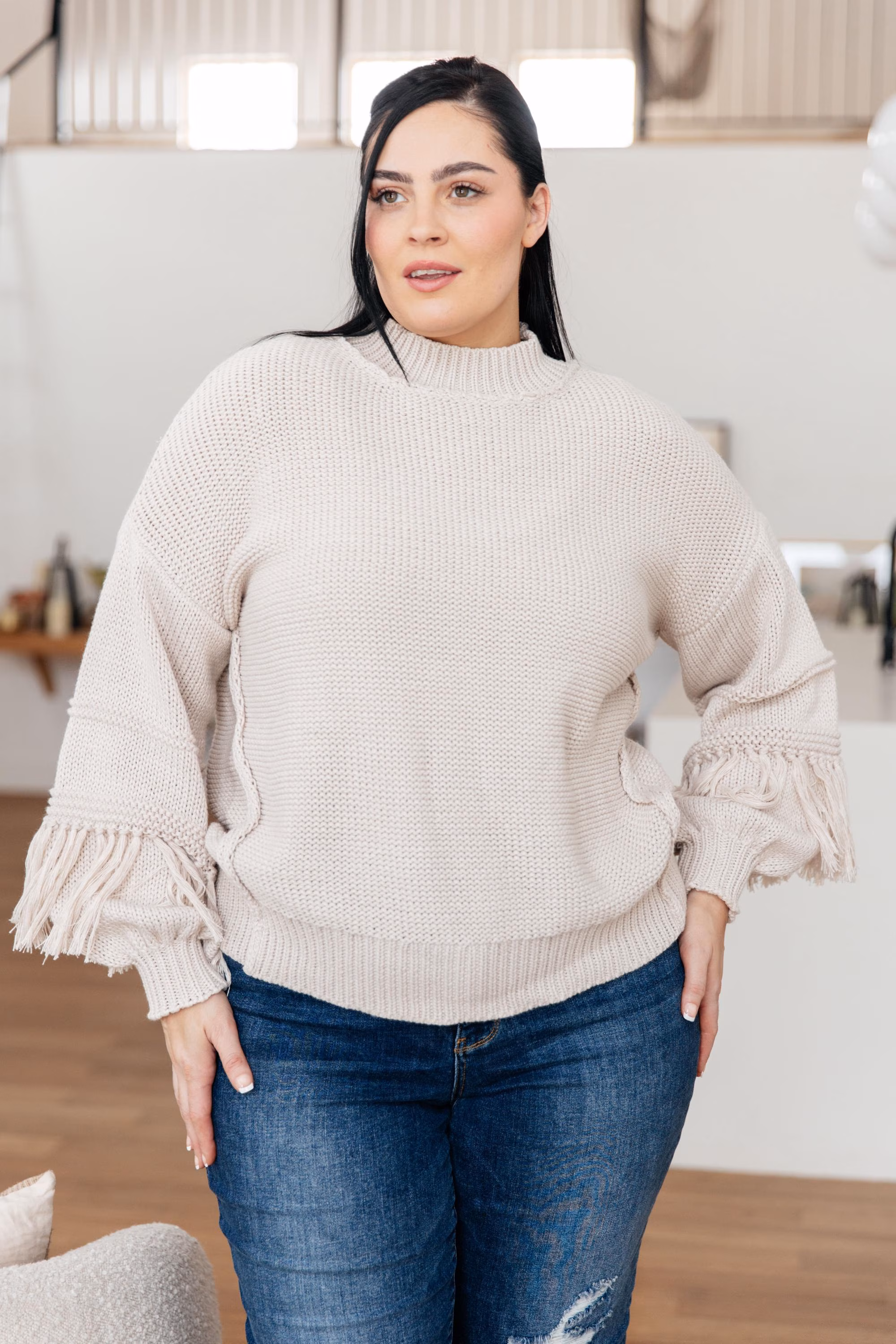 Cozy Fringe Detail Chunky Knit Sweater — view 2