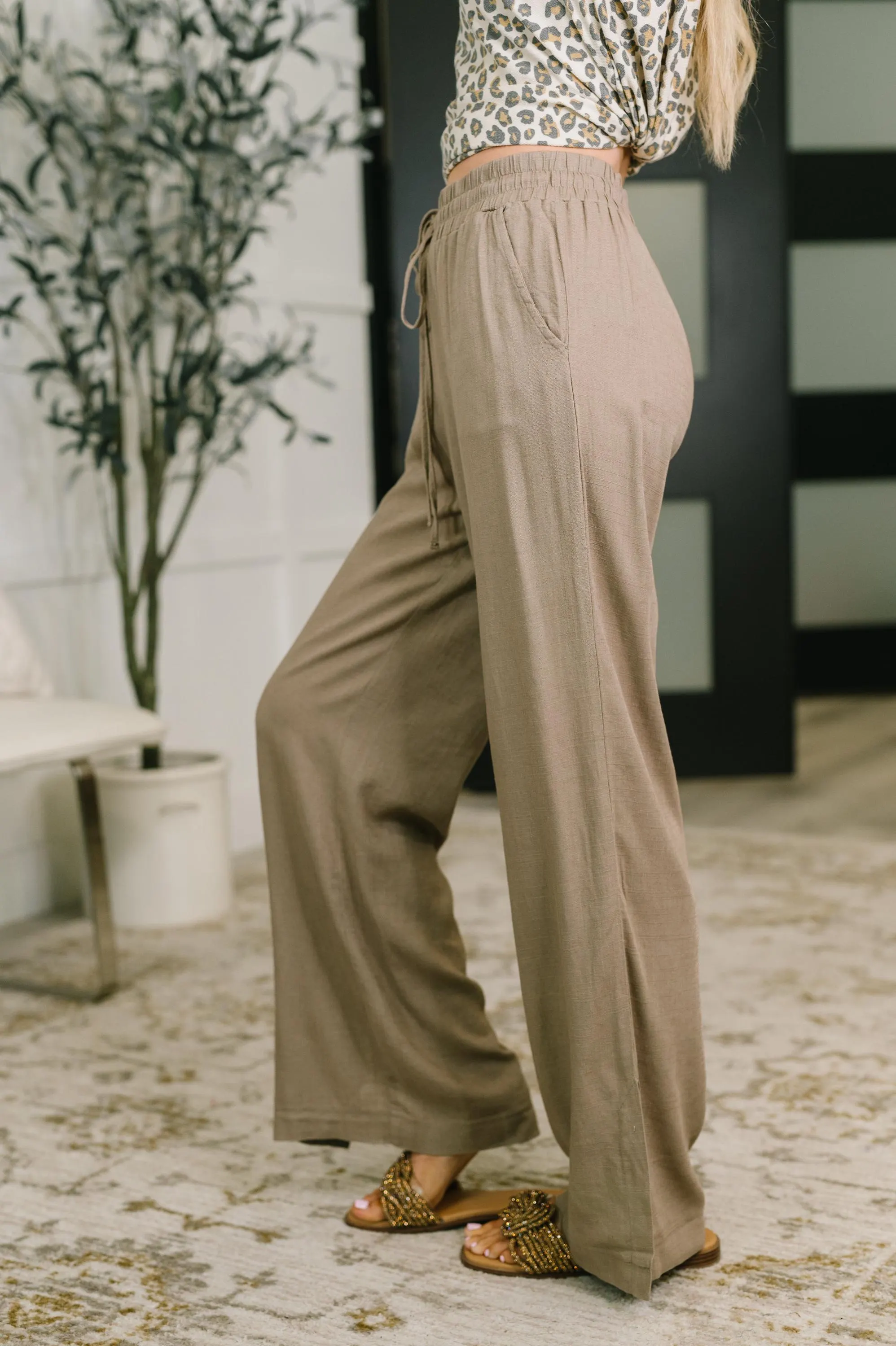 Straight Leg Linen Lounge Pants in Light in Cocoa — view 4