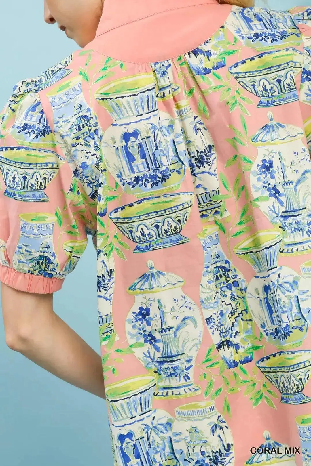 Porcelain Dreams Cotton Top in Coral — view 5