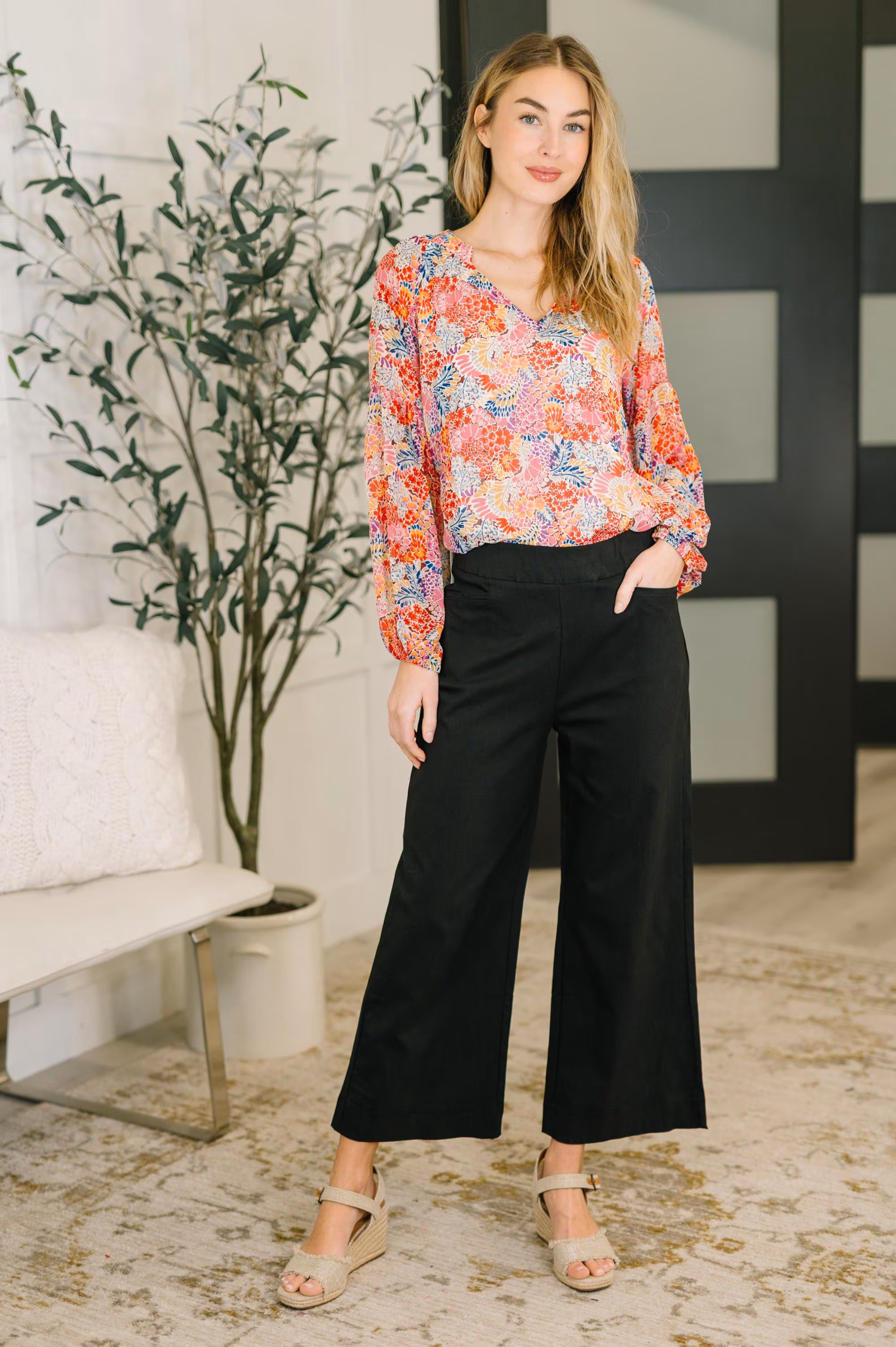Womens Meadow V Neck Puff Sleeve Blouse Colorful Womens — view 3