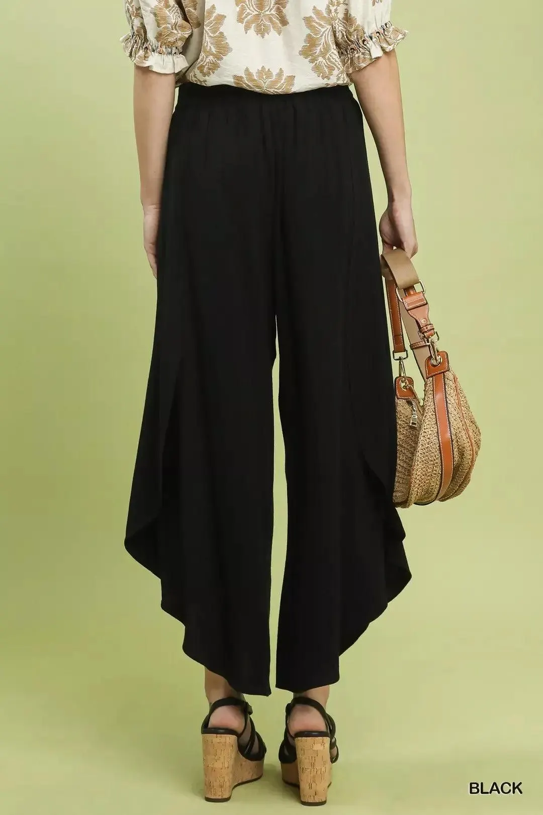 Midnight Linen Asymmetrical Hem Wide Leg Pants — view 3