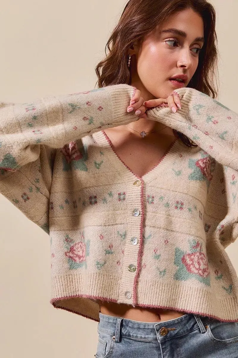 Cardigan Cottage Cutie Floral Long Sleeve Button Sweater — view 3
