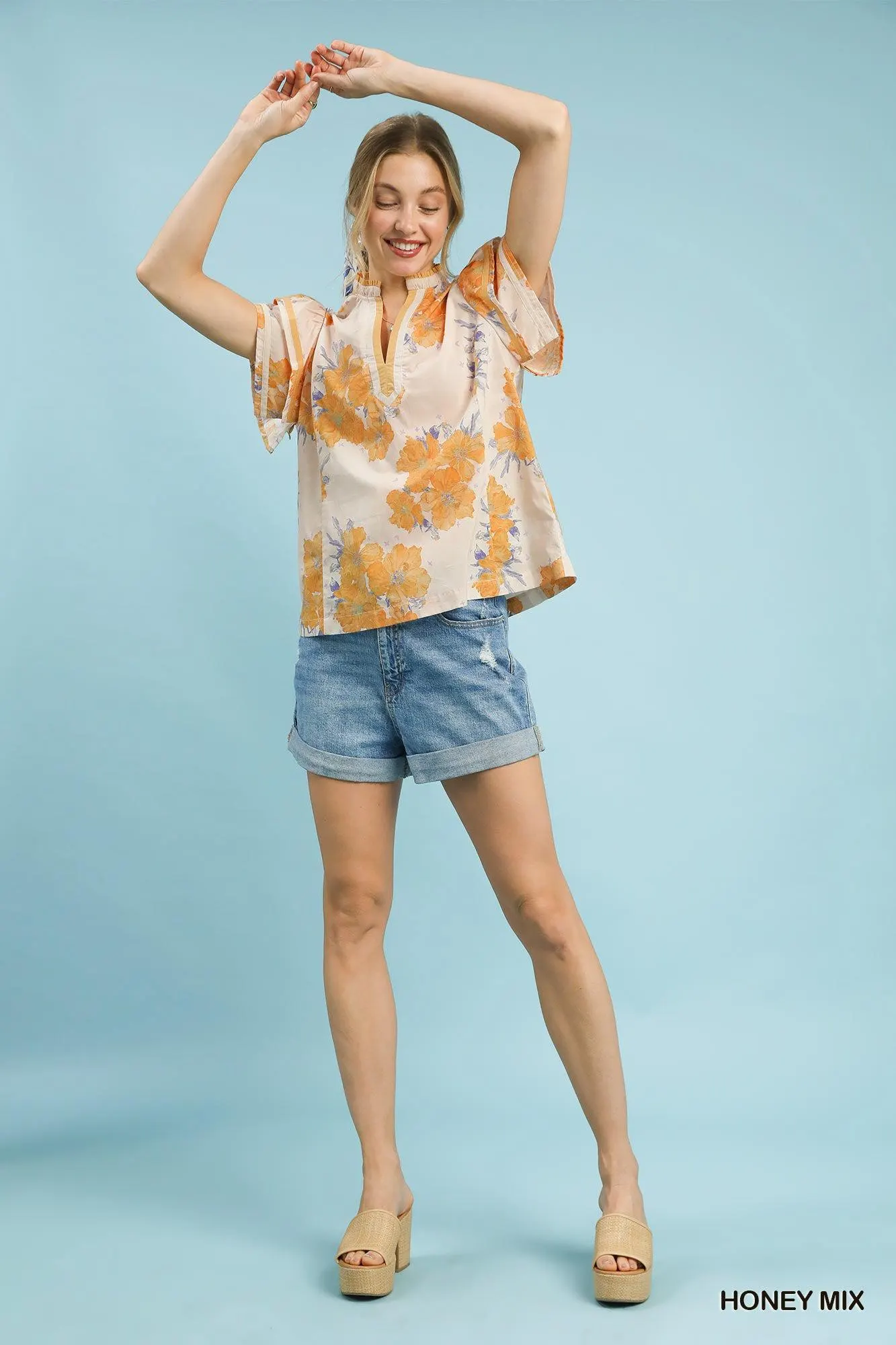Honey Im Home Floral Ruffle Cotton Top — view 6