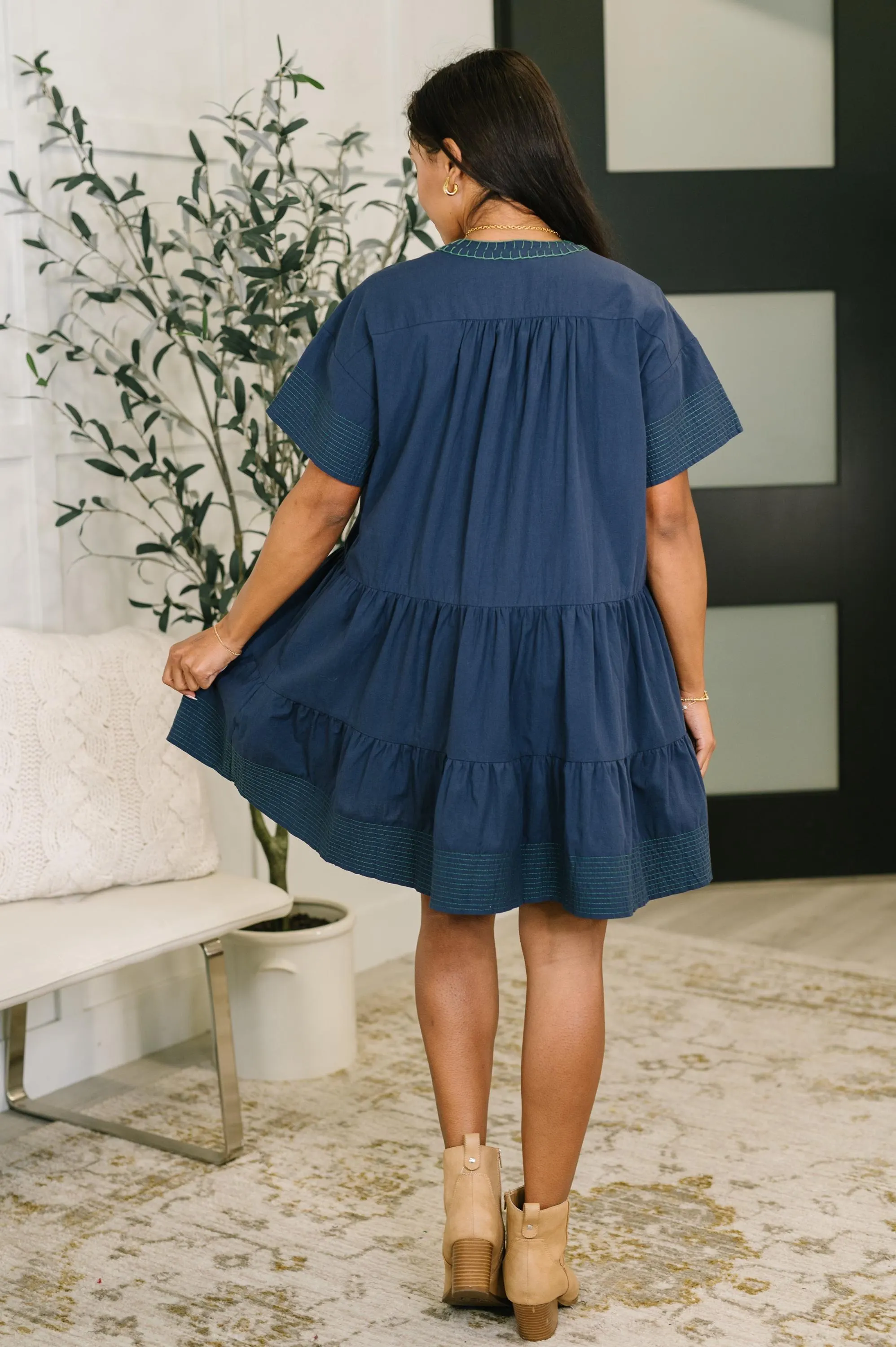 Boot Scootin' Boogie Tiered Dress in Navy — view 5