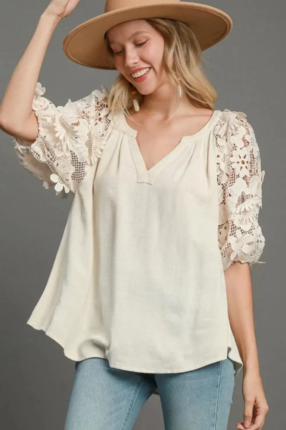 Petals on the Path Linen French Terry Top