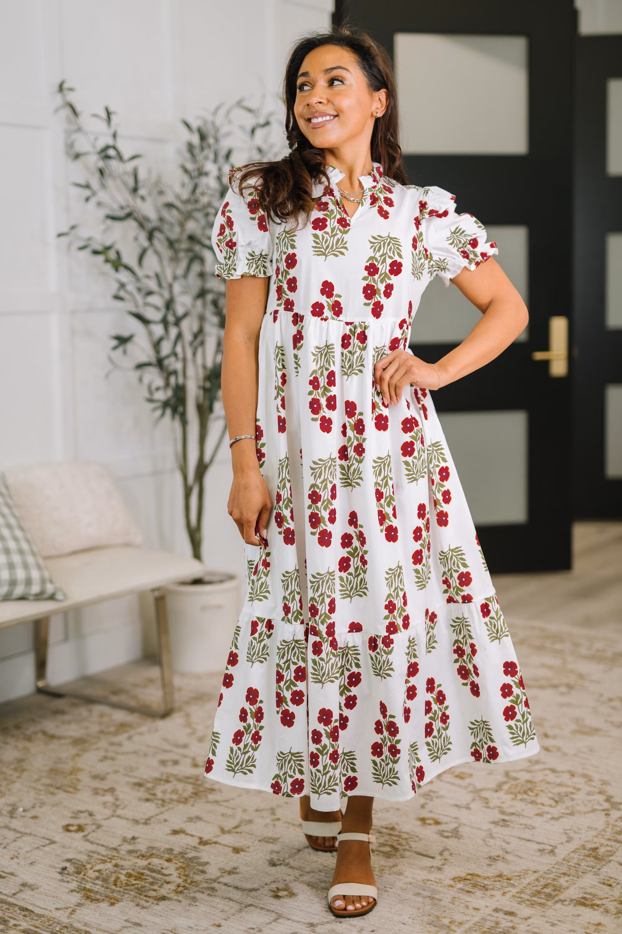 Quiet Life Notch Neck Tiered Dress in White