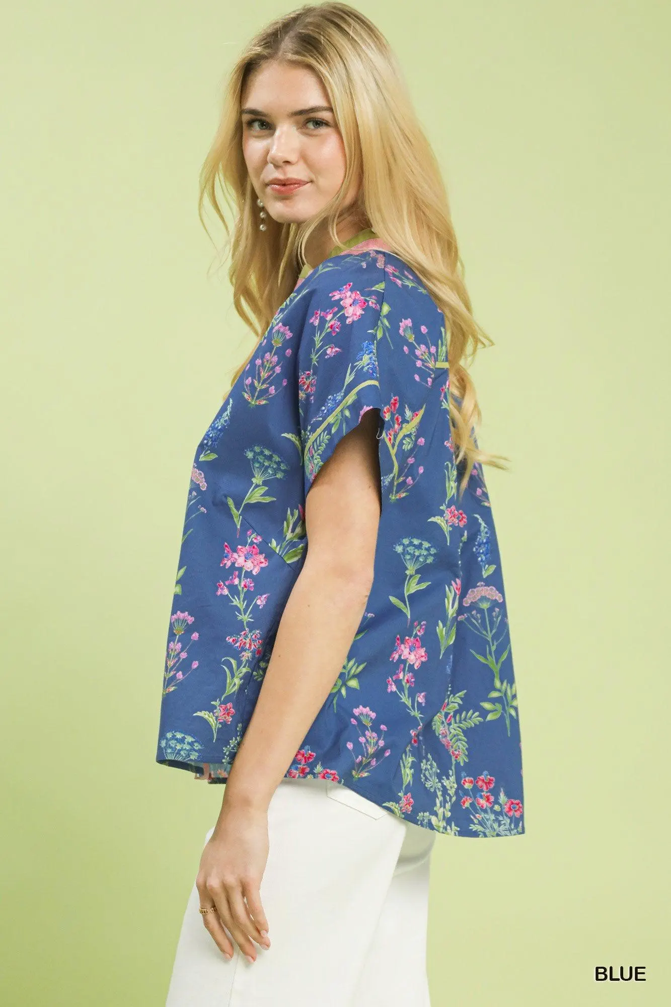 Blues in the Night Botanical Floral Cotton Top — view 3