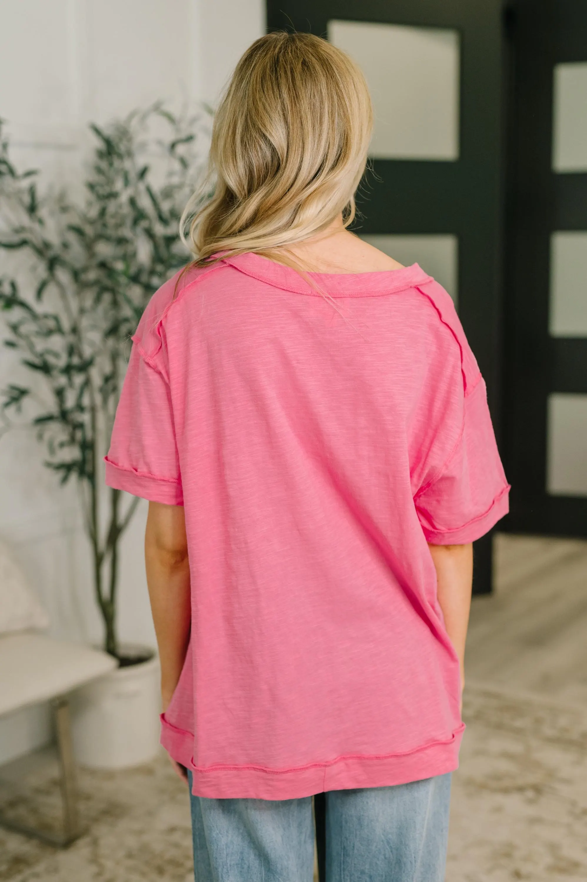 Thanks to You Relaxed Cotton Tee in Pink — view 6