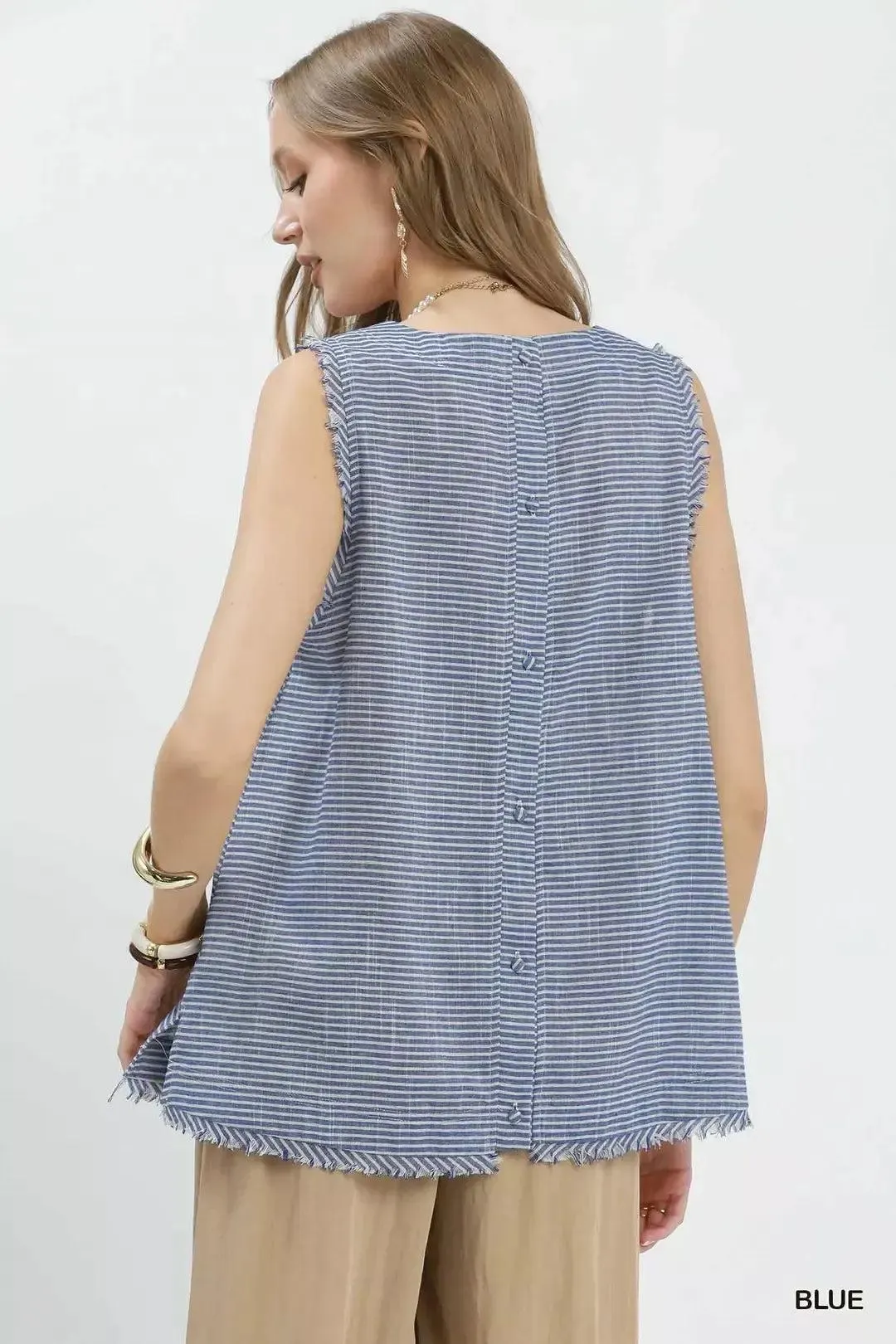 Coastal Breeze Linen Fringe Top — view 3