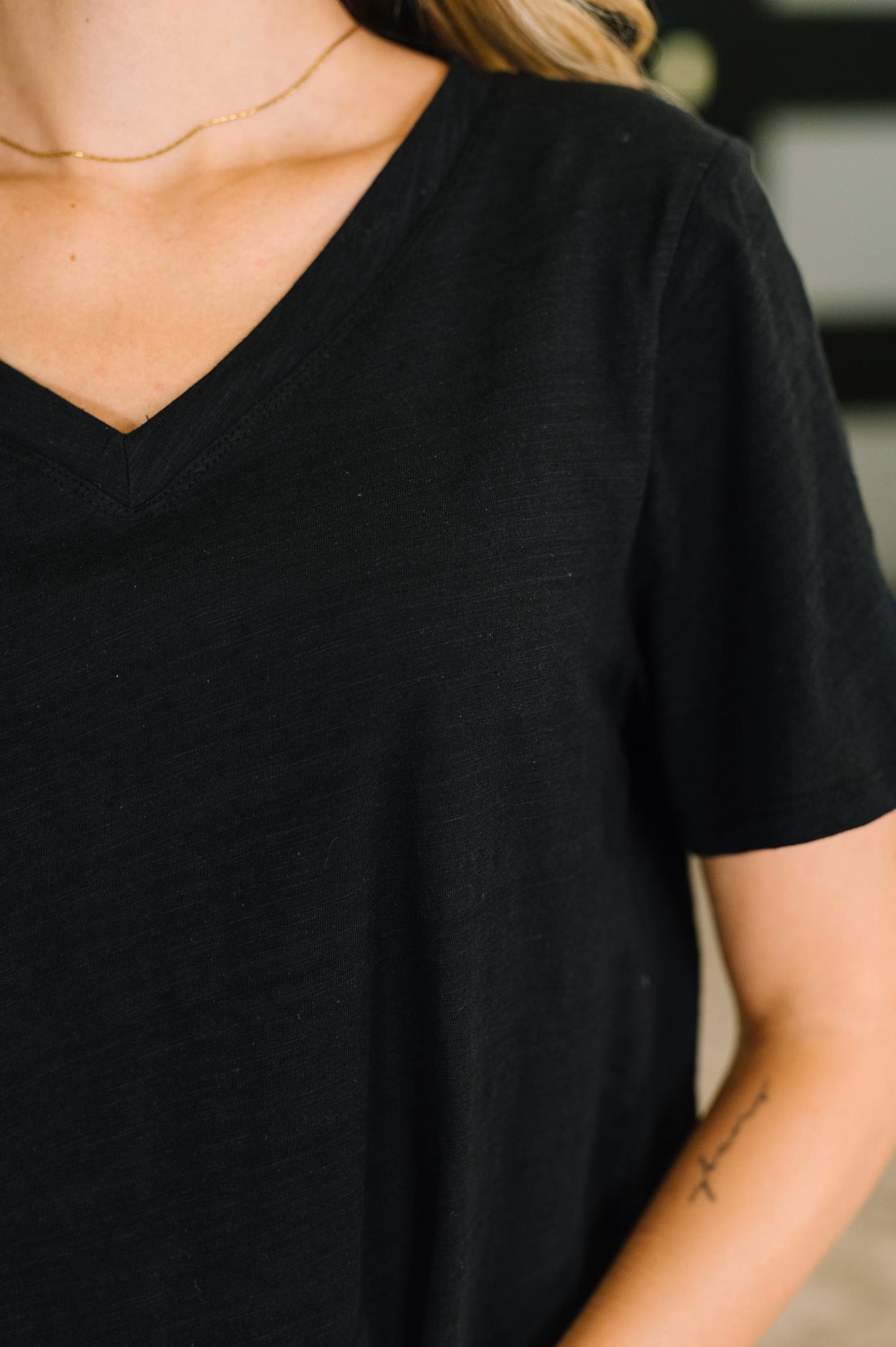Easy Days V-neck Cotton Tee in Black — view 2