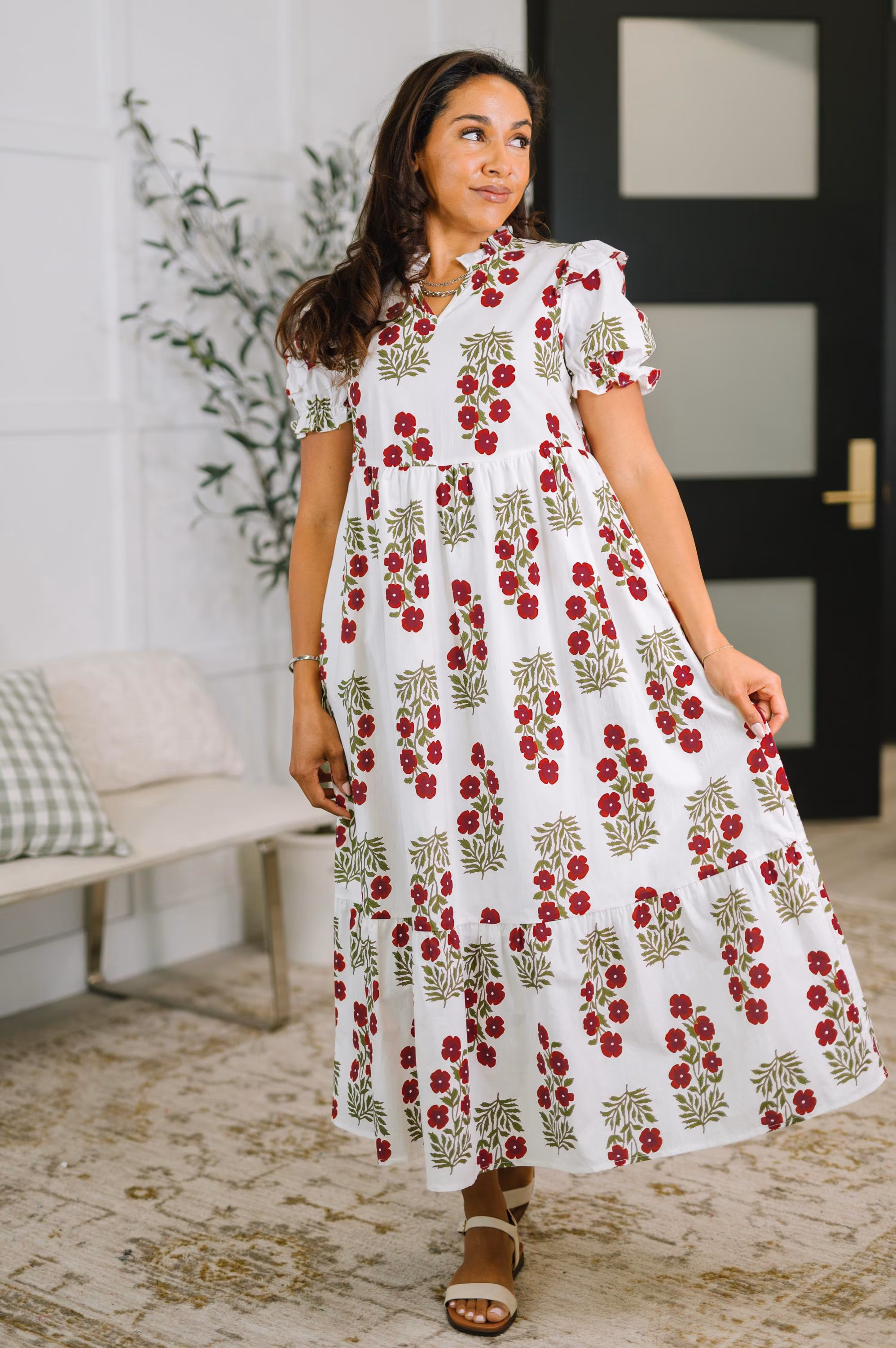 Quiet Life Notch Neck Tiered Dress in White — view 4