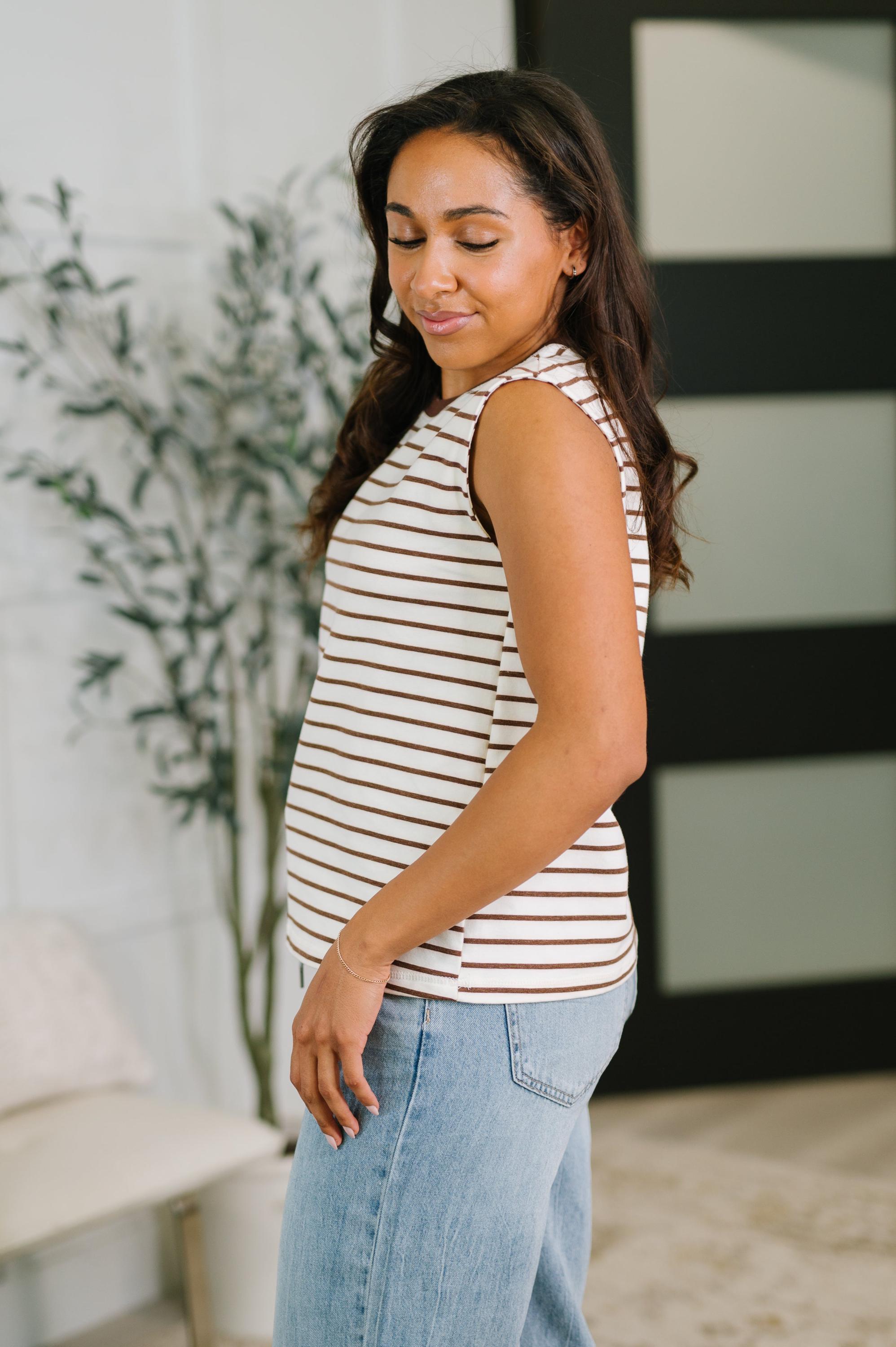 Quite Intimately Striped Muscle Tee in Brown — view 5