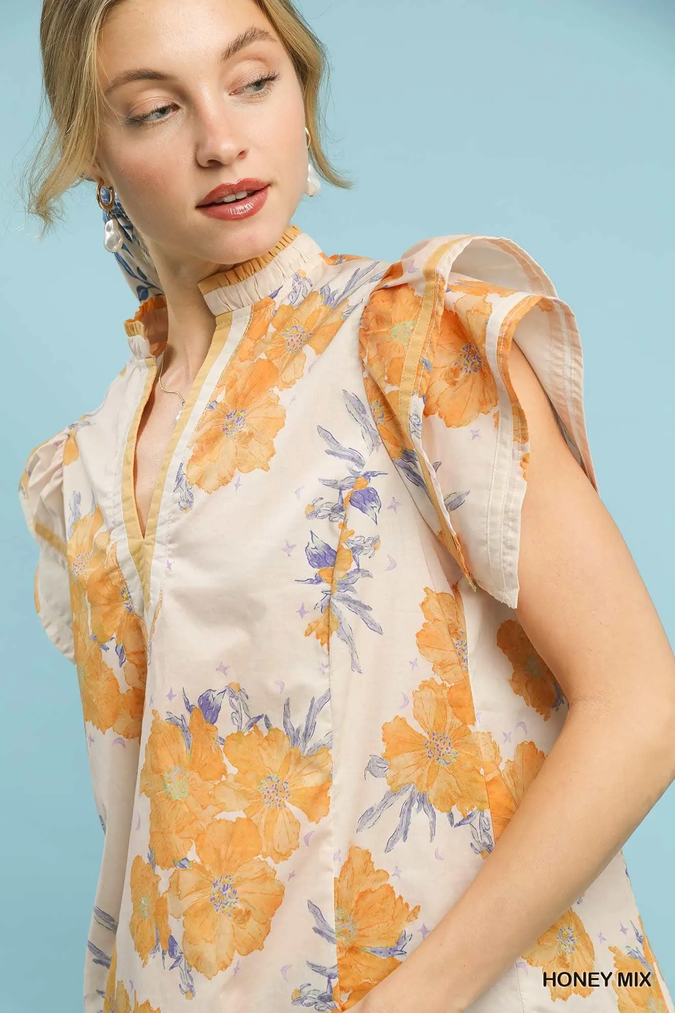 Honey Im Home Floral Ruffle Cotton Top — view 4
