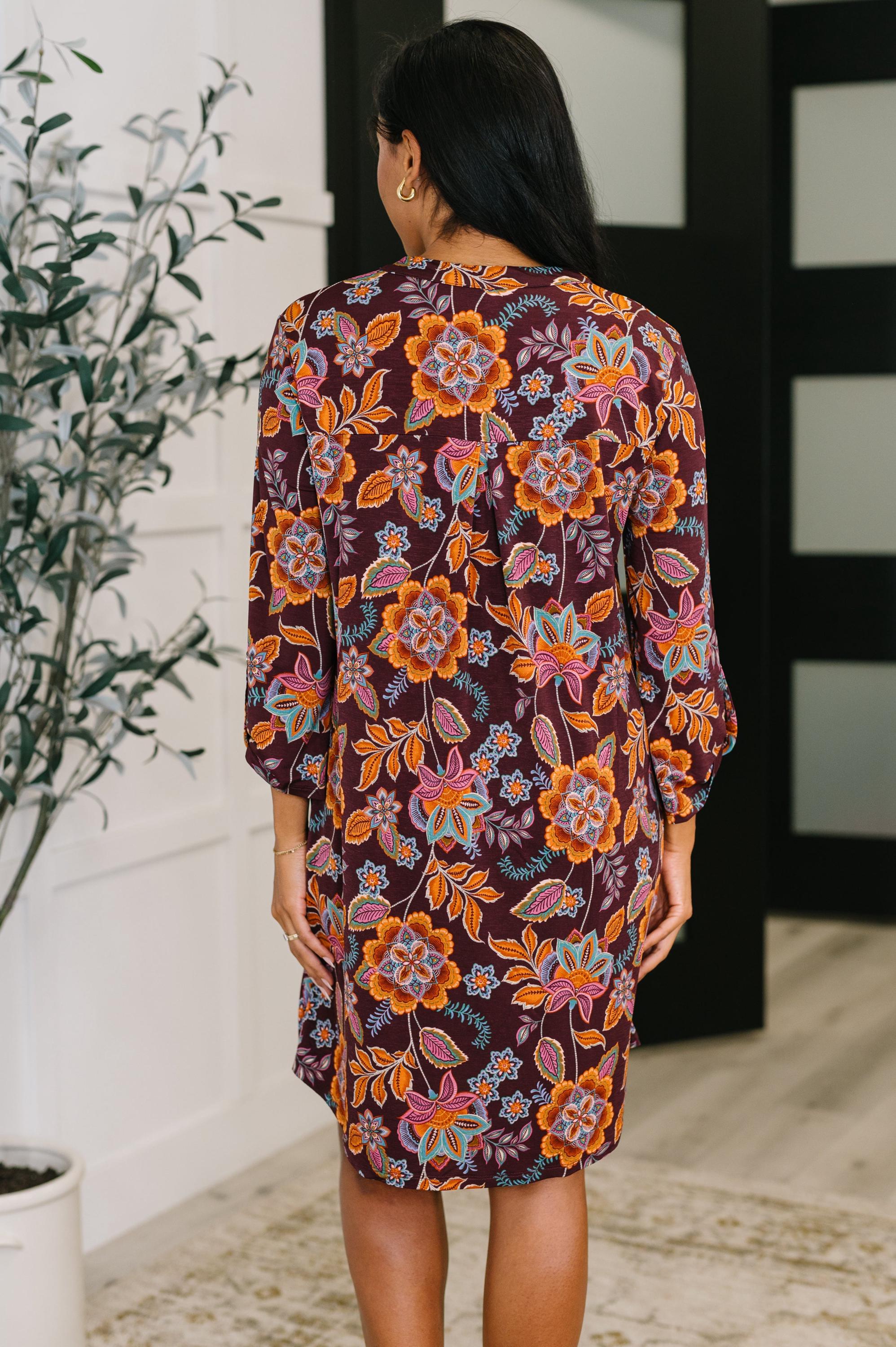 Long Sleeve Dress in Chocolate Floral — view 5