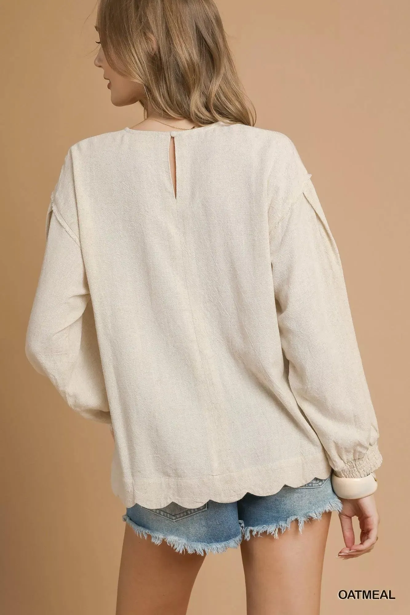 Love is A Verb Linen Scallop Blouse — view 4