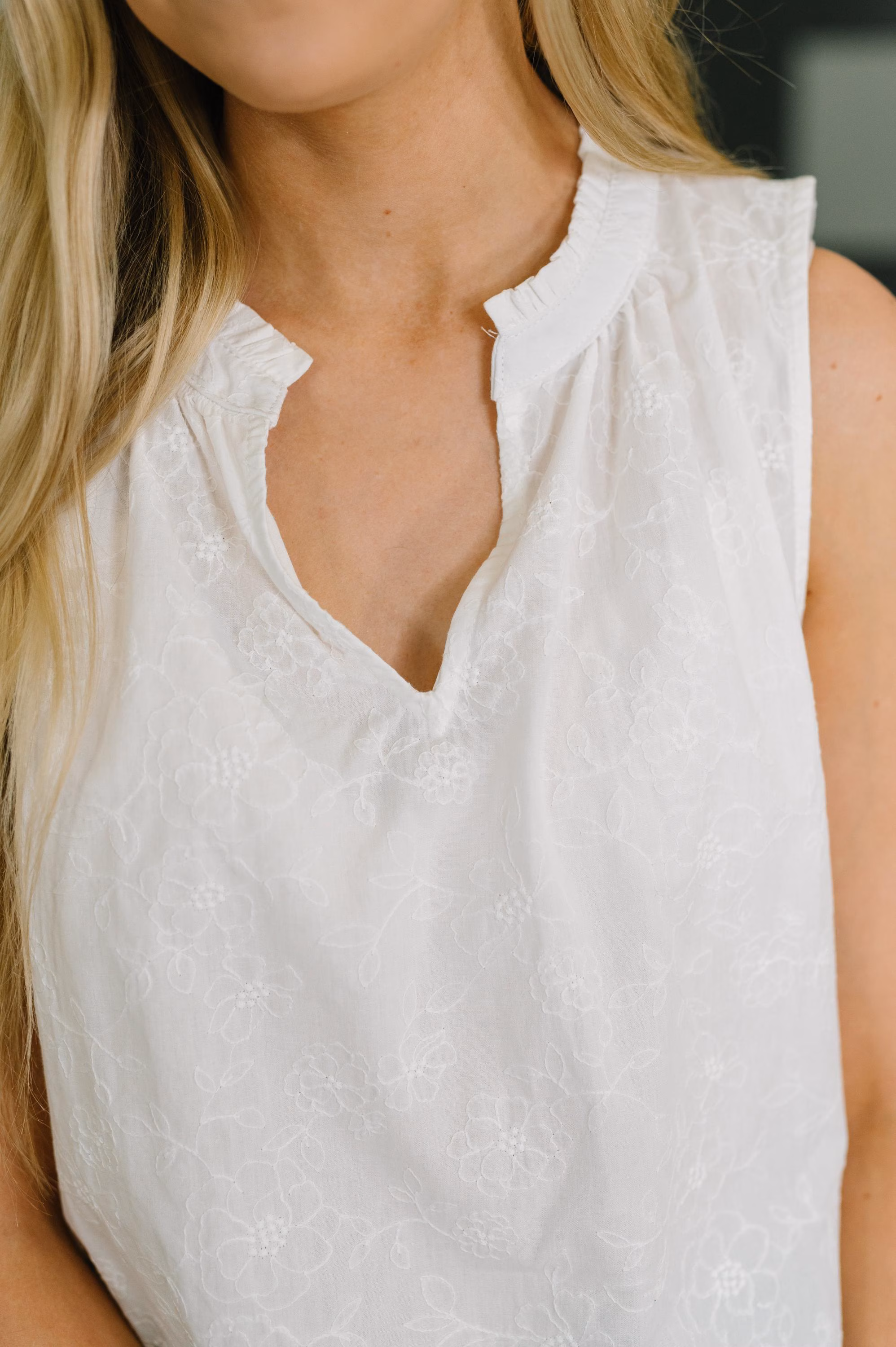 Cute Embroidered Cotton Tank in off White — view 2