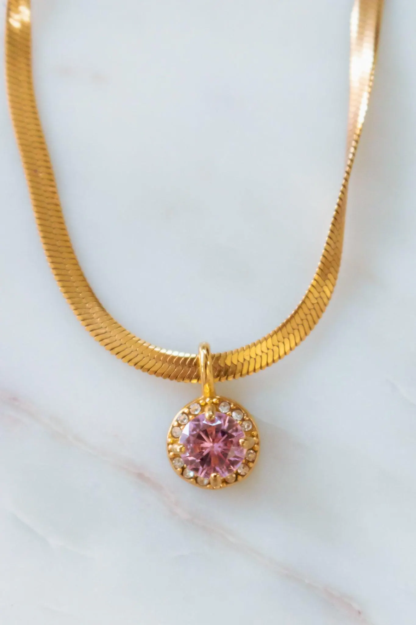 18K Gold Here to Shine Pink Gem Hypoallergenic Necklace — view 8