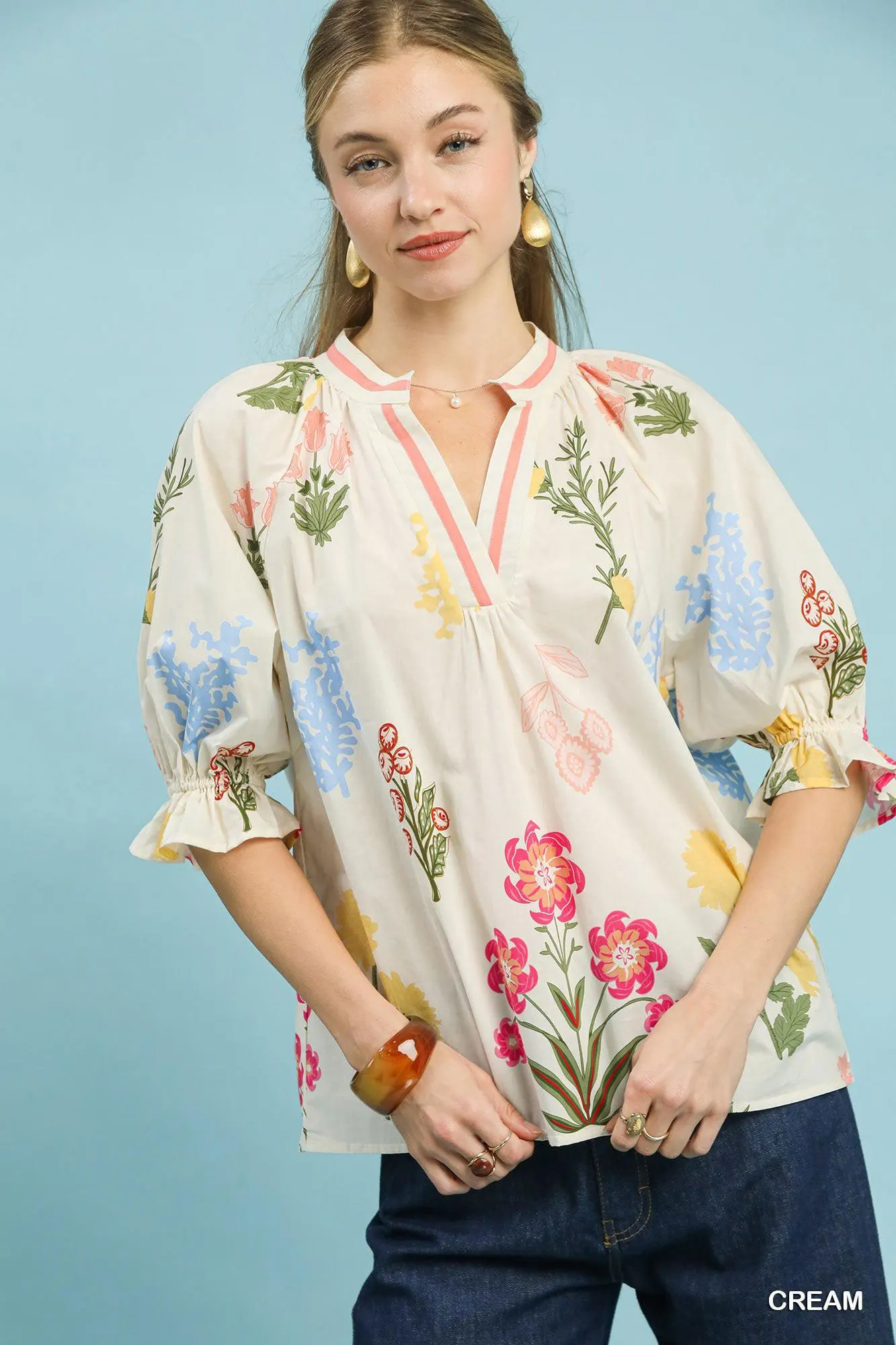 Fairytale Floral Puffy Sleeve Cotton Top