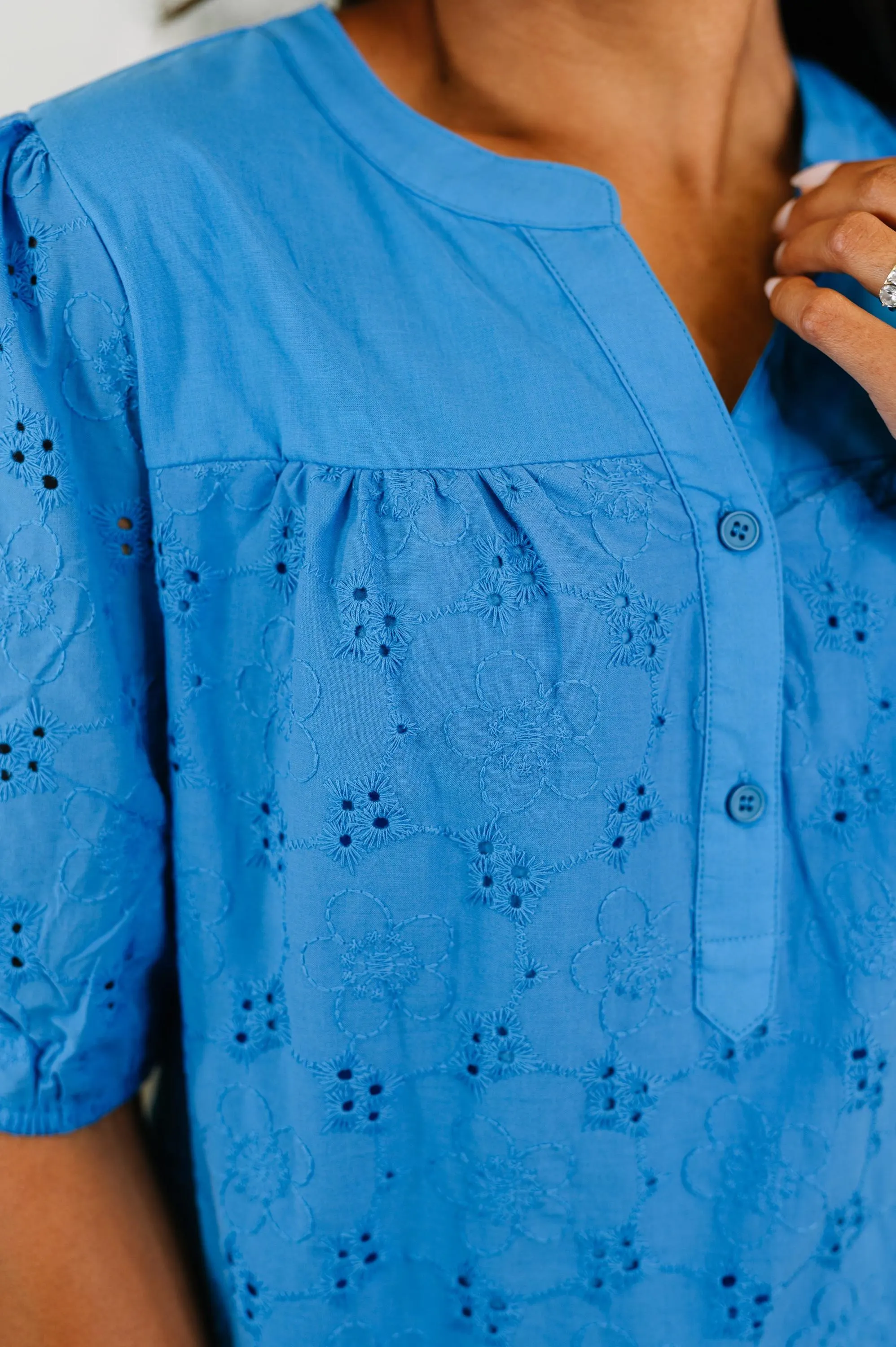 Refined Darling Eyelet Cotton Blouse in Royal Blue — view 3