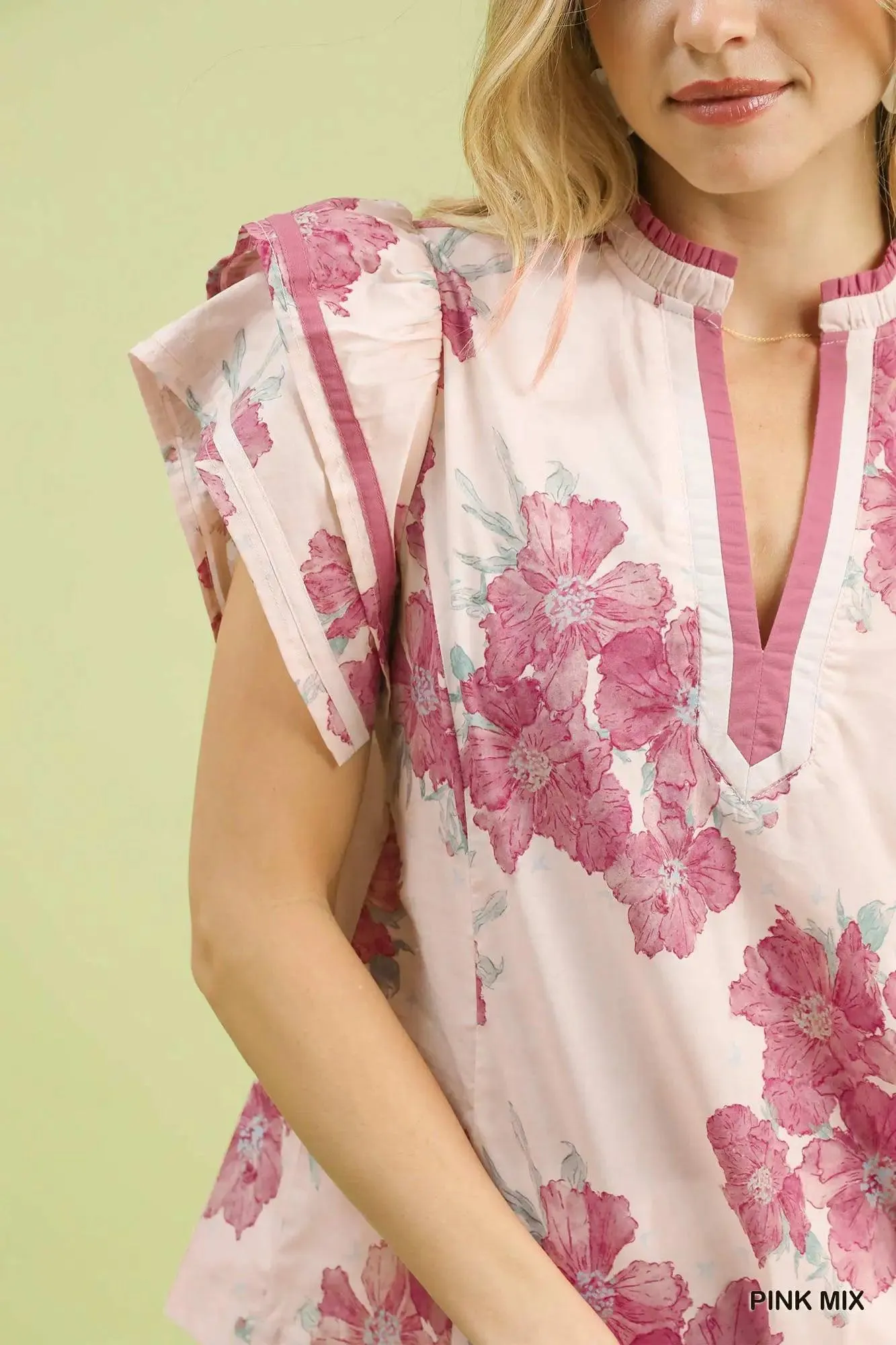 Bloom With Me Floral Cotton Ruffle Blouse in Peony — view 10