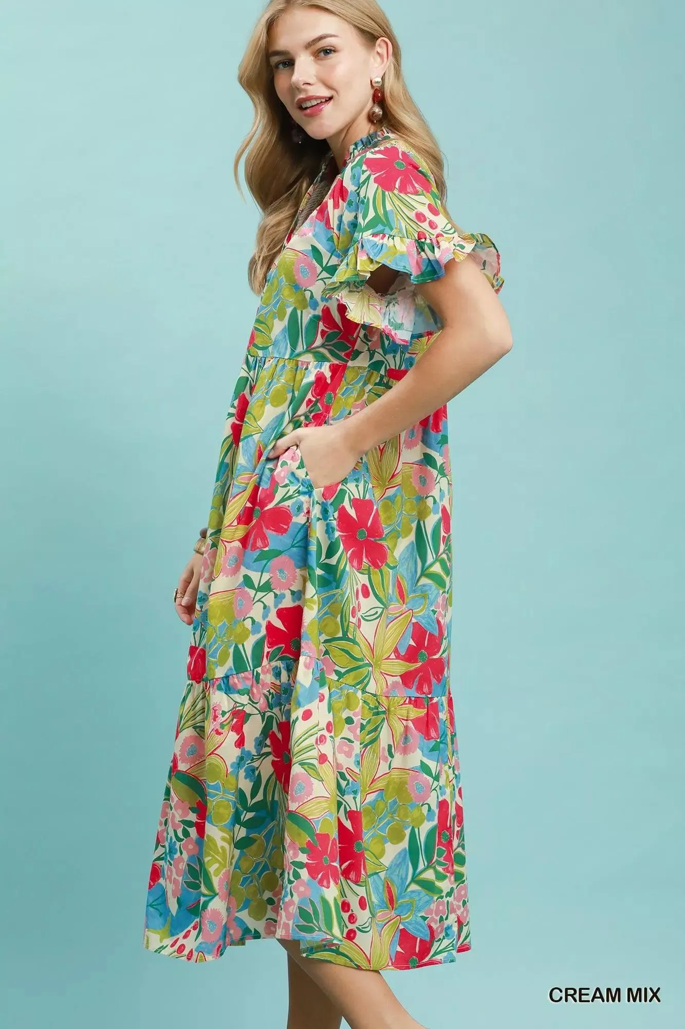 Tropical Garden Tiered Midi Dress — view 4