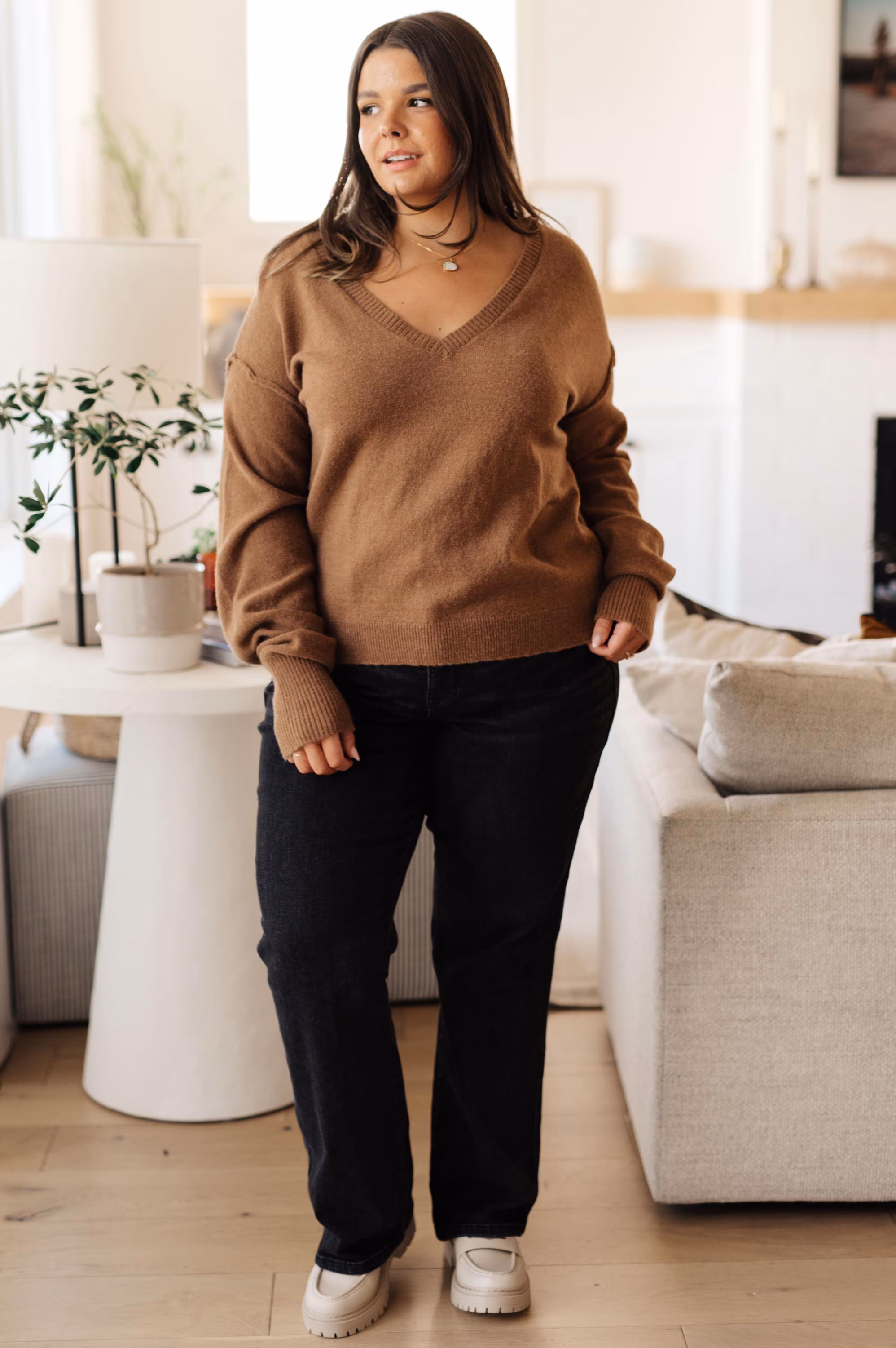 Back to Life V-neck Sweater in Mocha — view 5