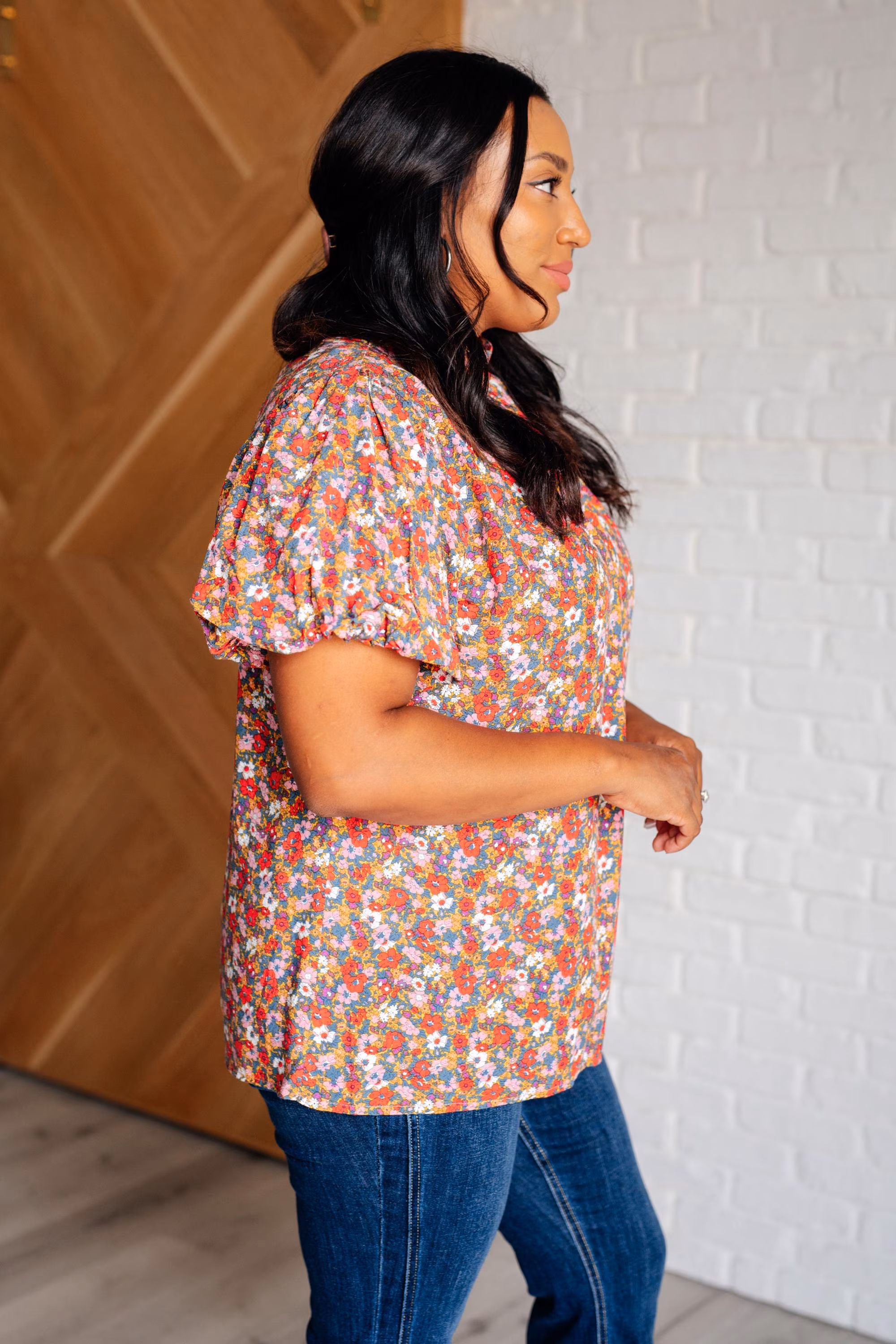 Bohemian Moment Floral Mock Neck Blouse — view 5