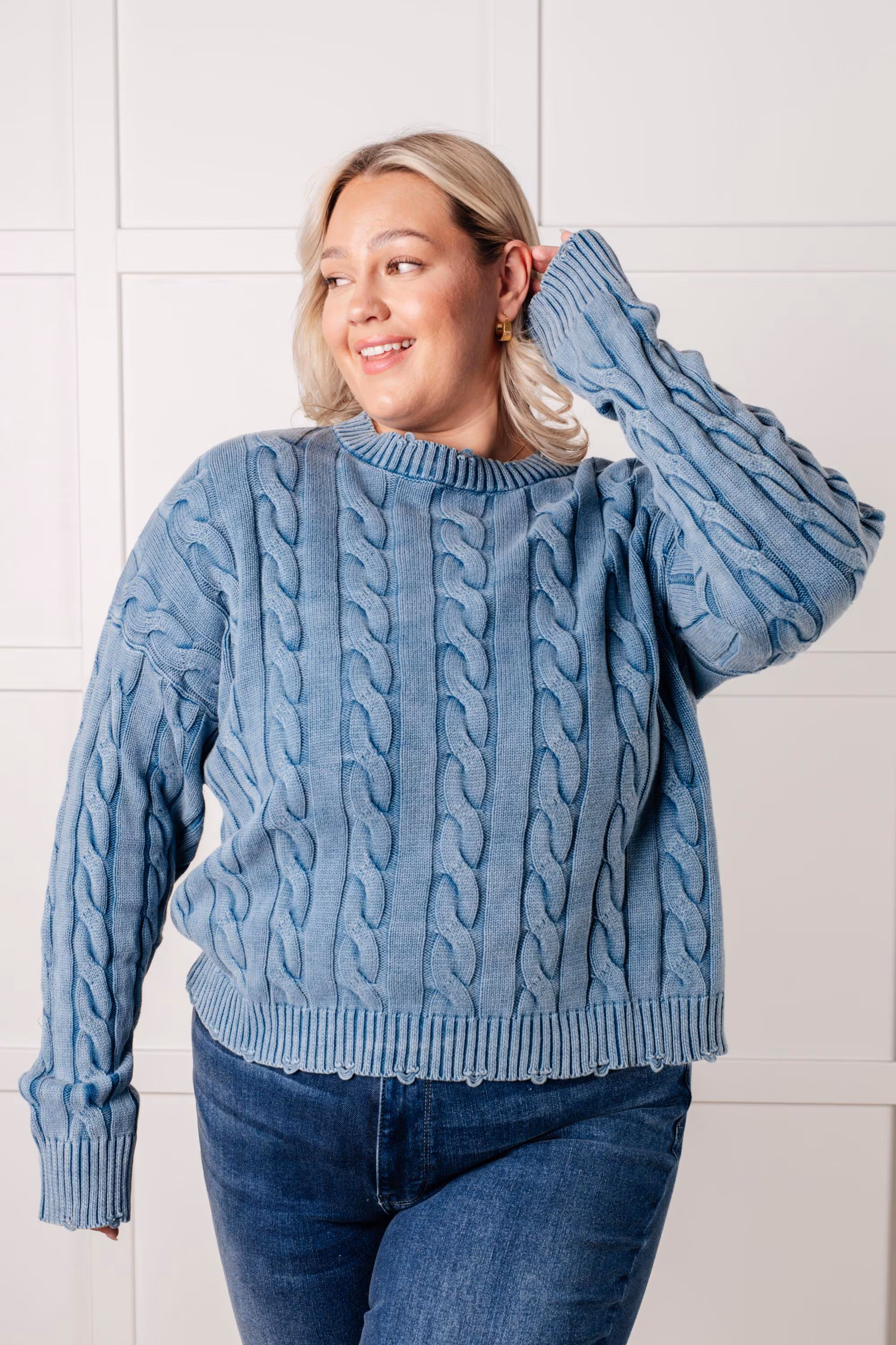 Fall Cozy Cotton Sweater in the Right Direction Cable Knit — view 3