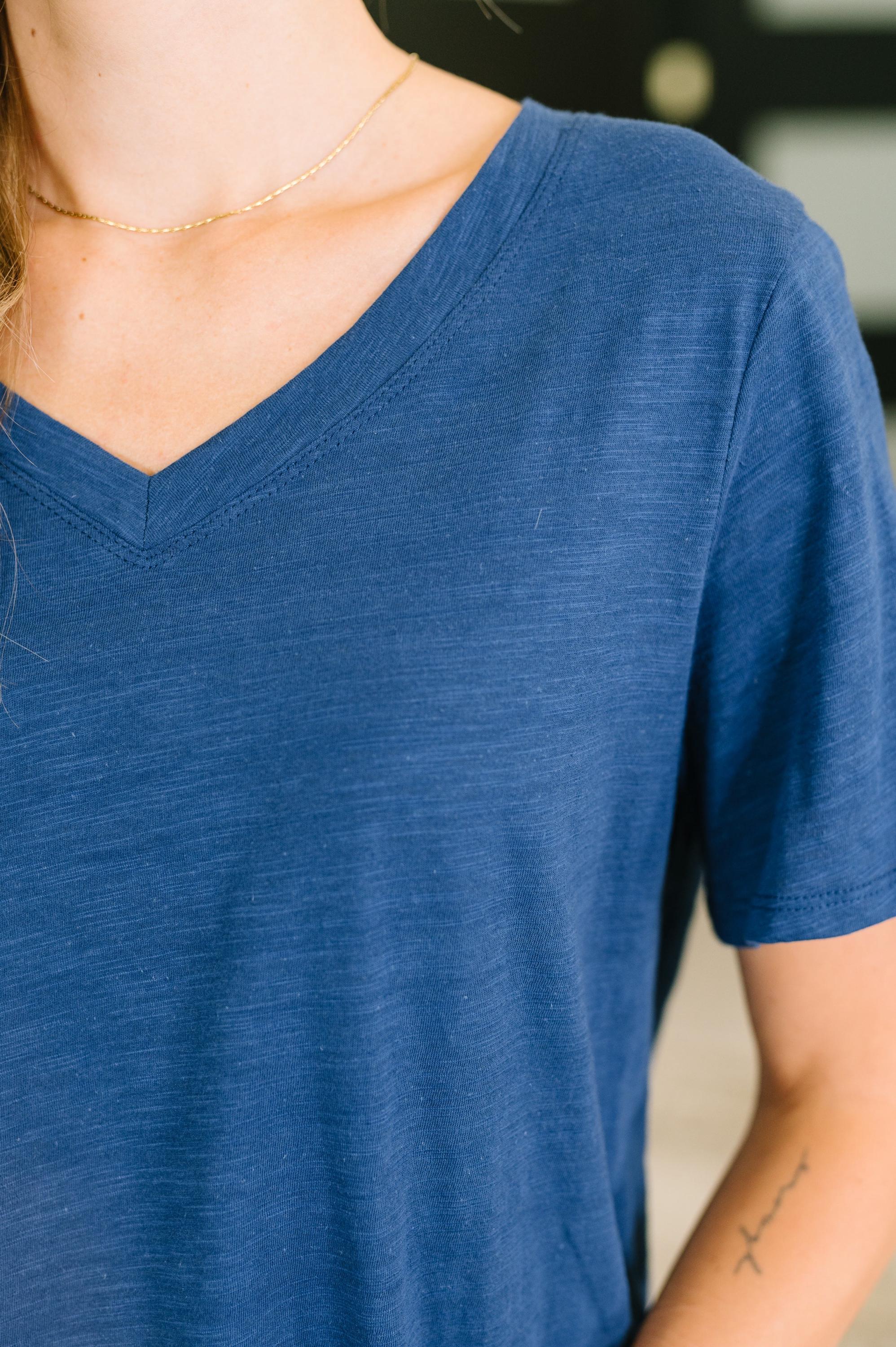 Easy Days V-neck Cotton Tee in Navy — view 3