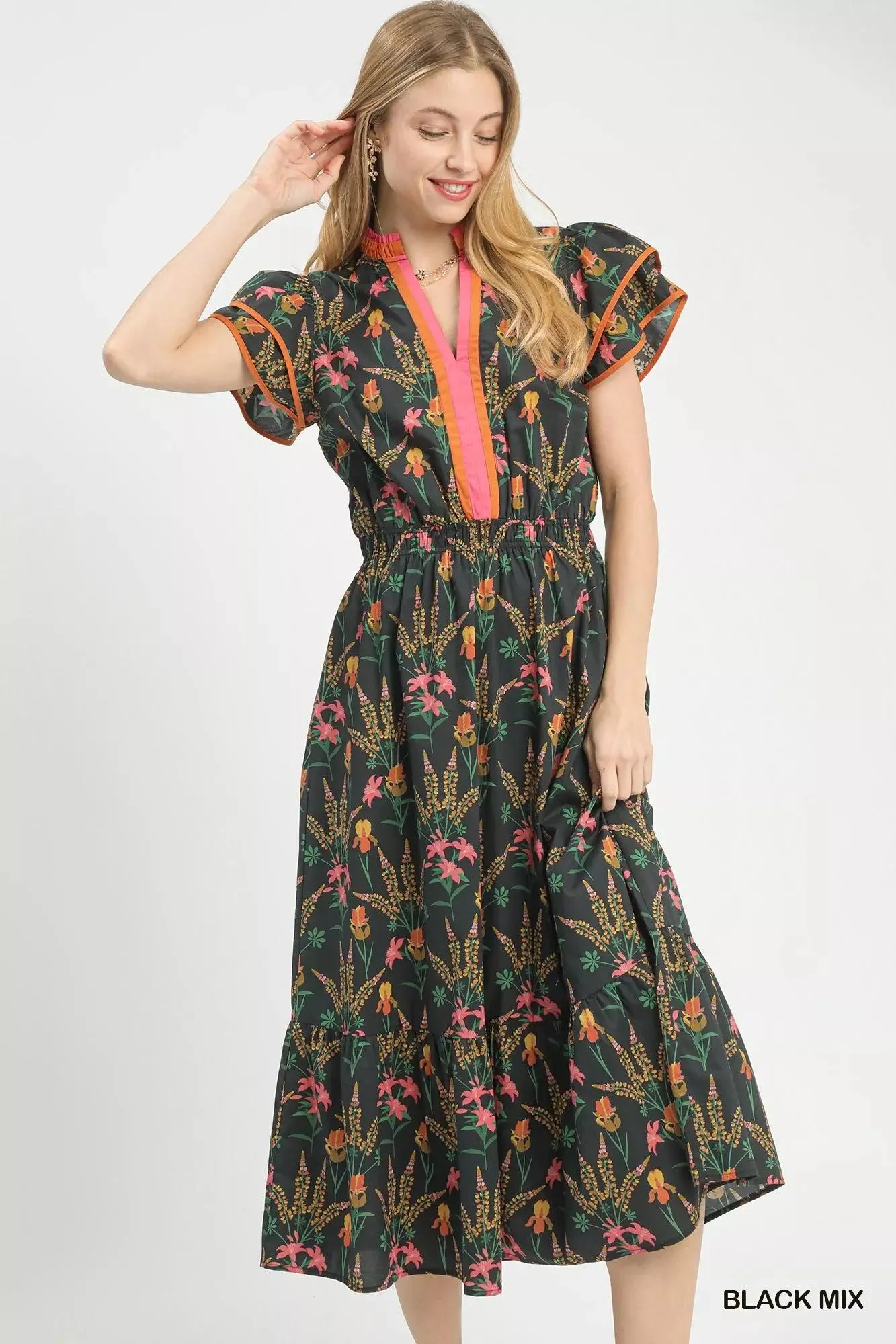 Whimsical Floral Midi Cotton Dress — view 3