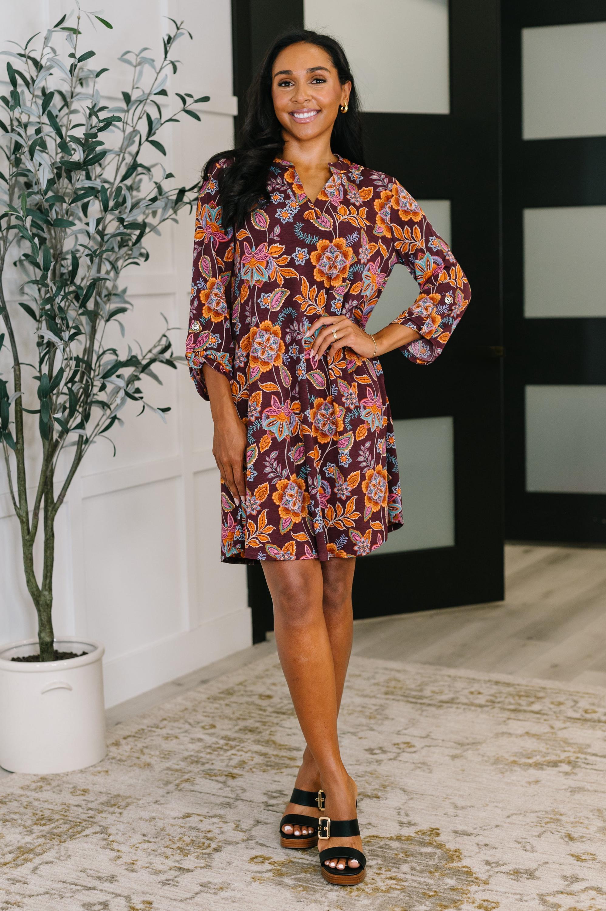 Long Sleeve Dress in Chocolate Floral — view 4