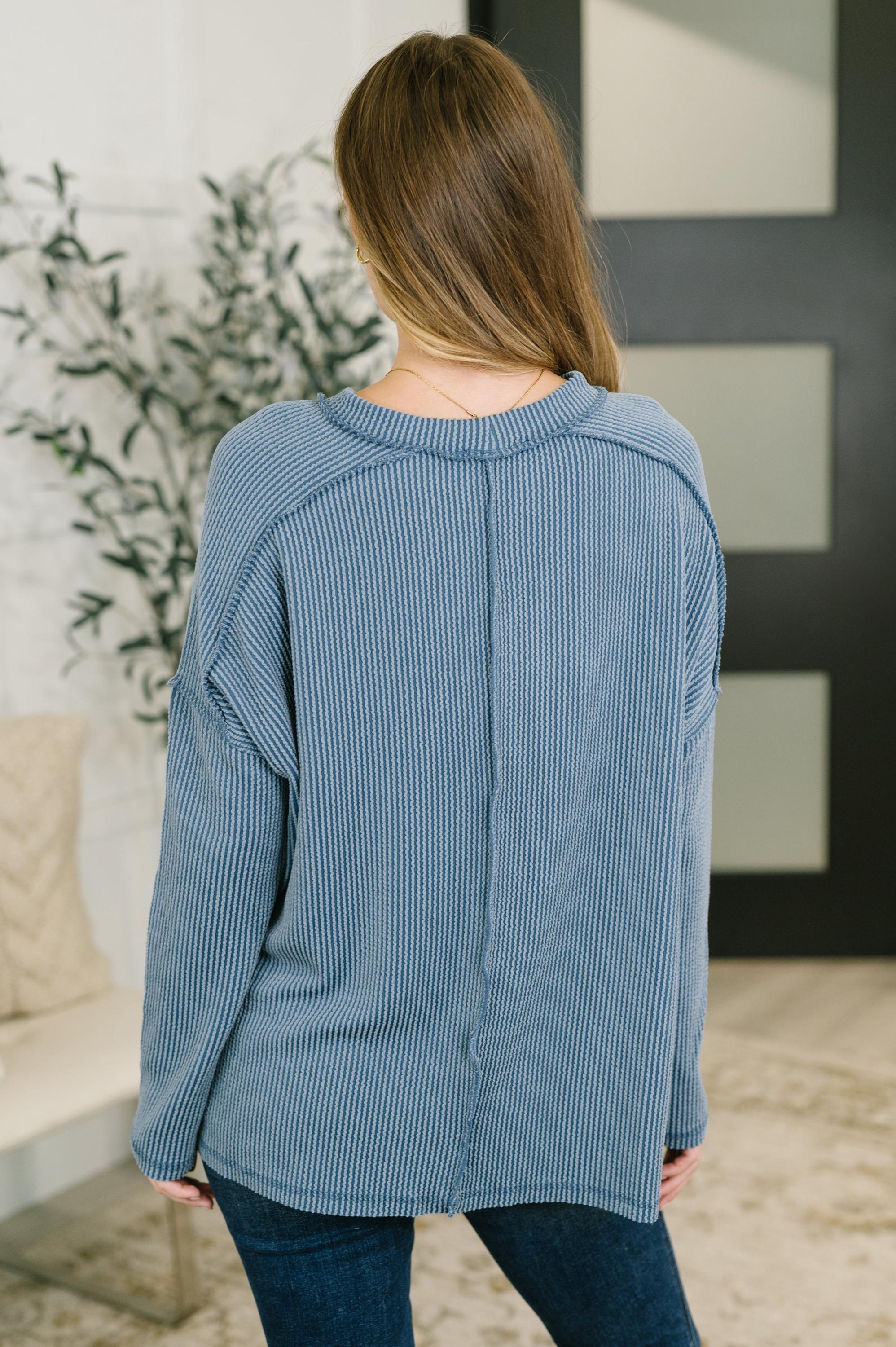 Wander & Rest Cable Ribbed Knit Drop Shoulder Top in Dusty — view 4
