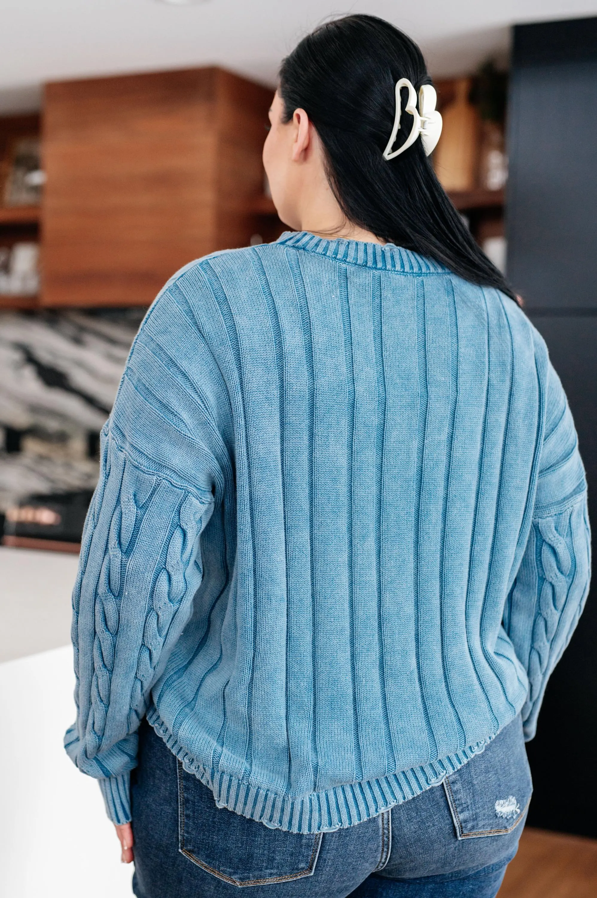 Fall Cozy Cotton Sweater in the Right Direction Cable Knit — view 14