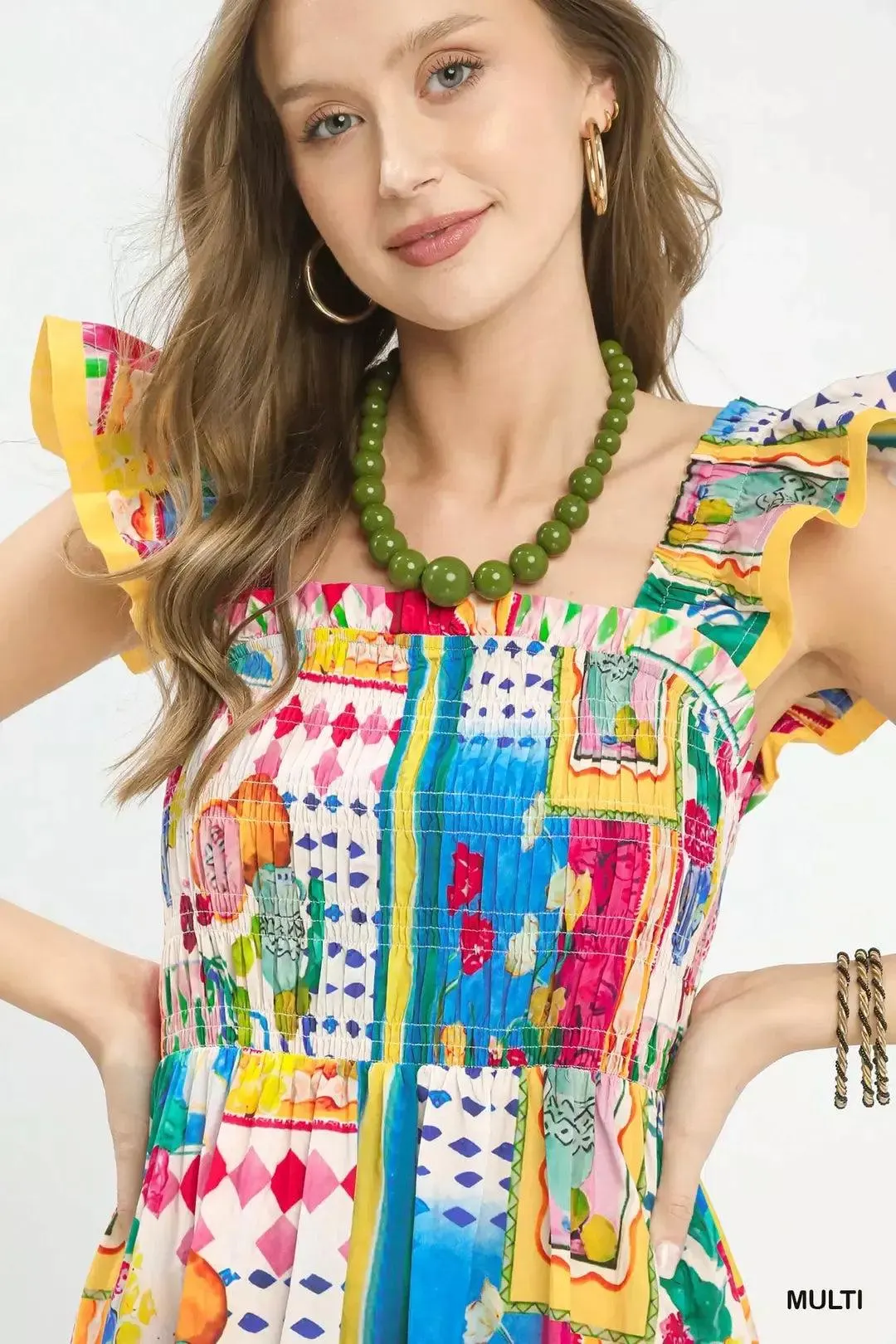 Whimsy Smocked 100 Cotton Ruffle Midi Dress — view 3
