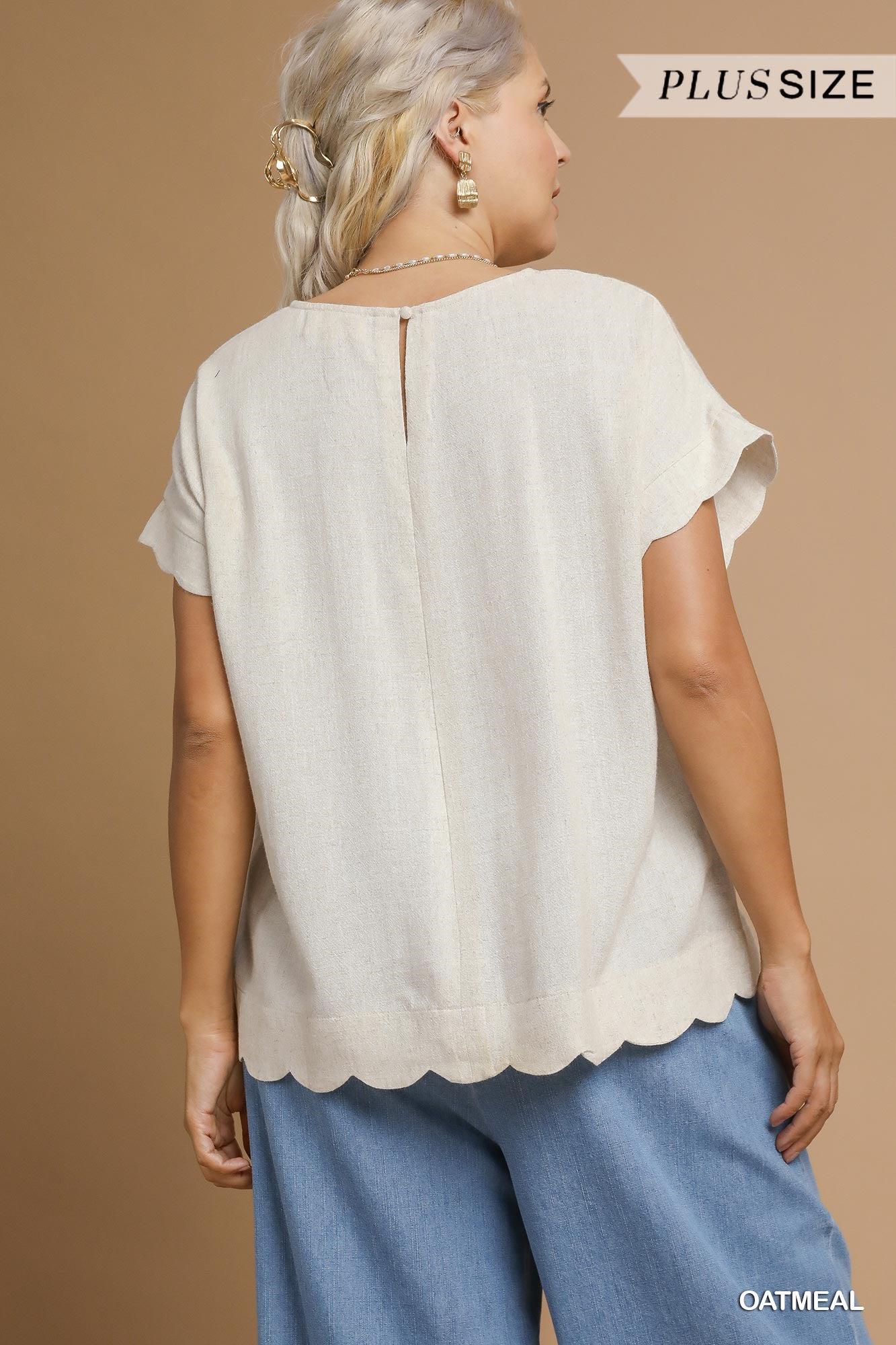 Falling for You Scalloped Linen Blouse in Vanilla — view 5