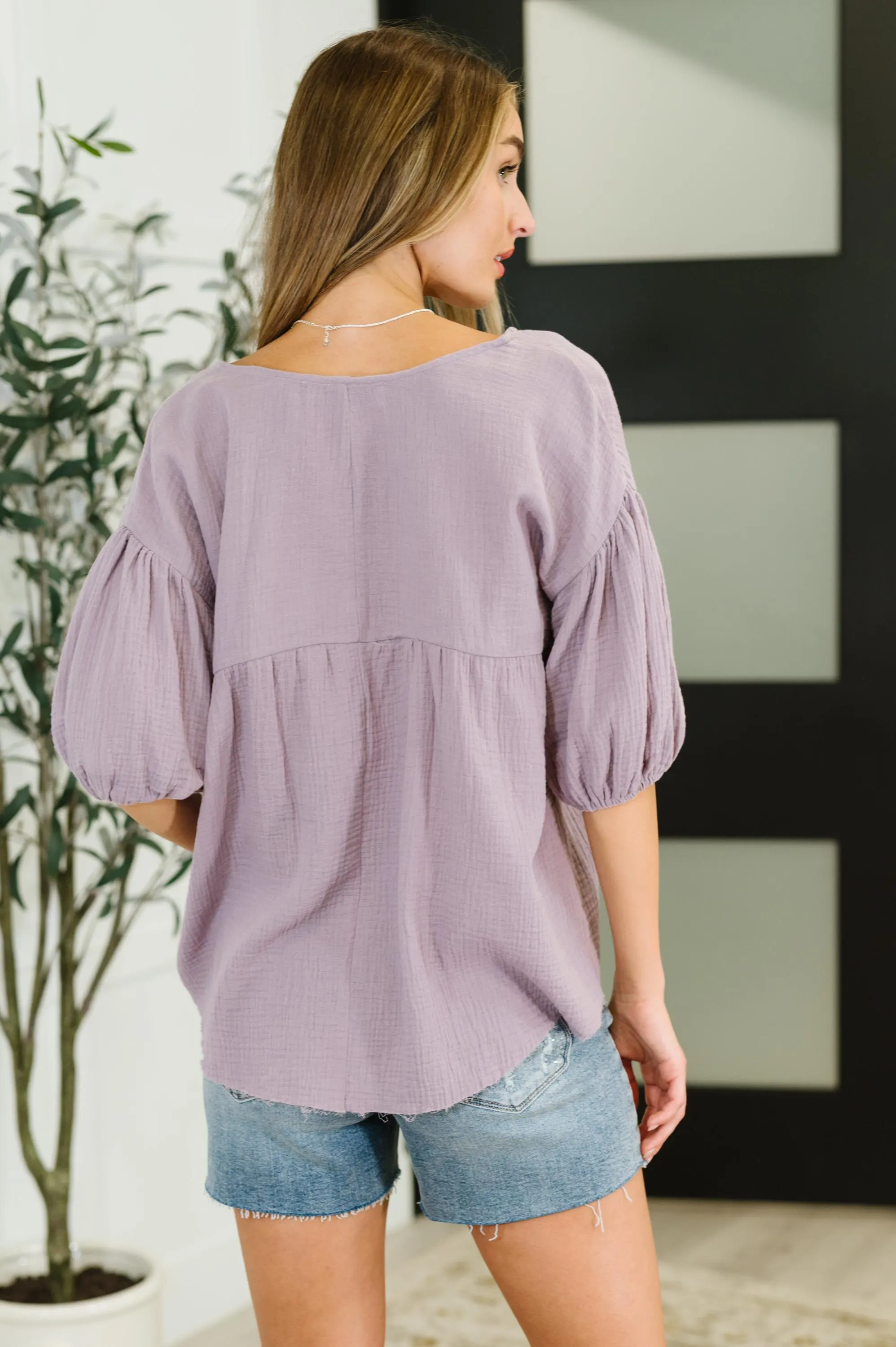 Lovely in Lavender Cotton Peasant Blouse — view 5