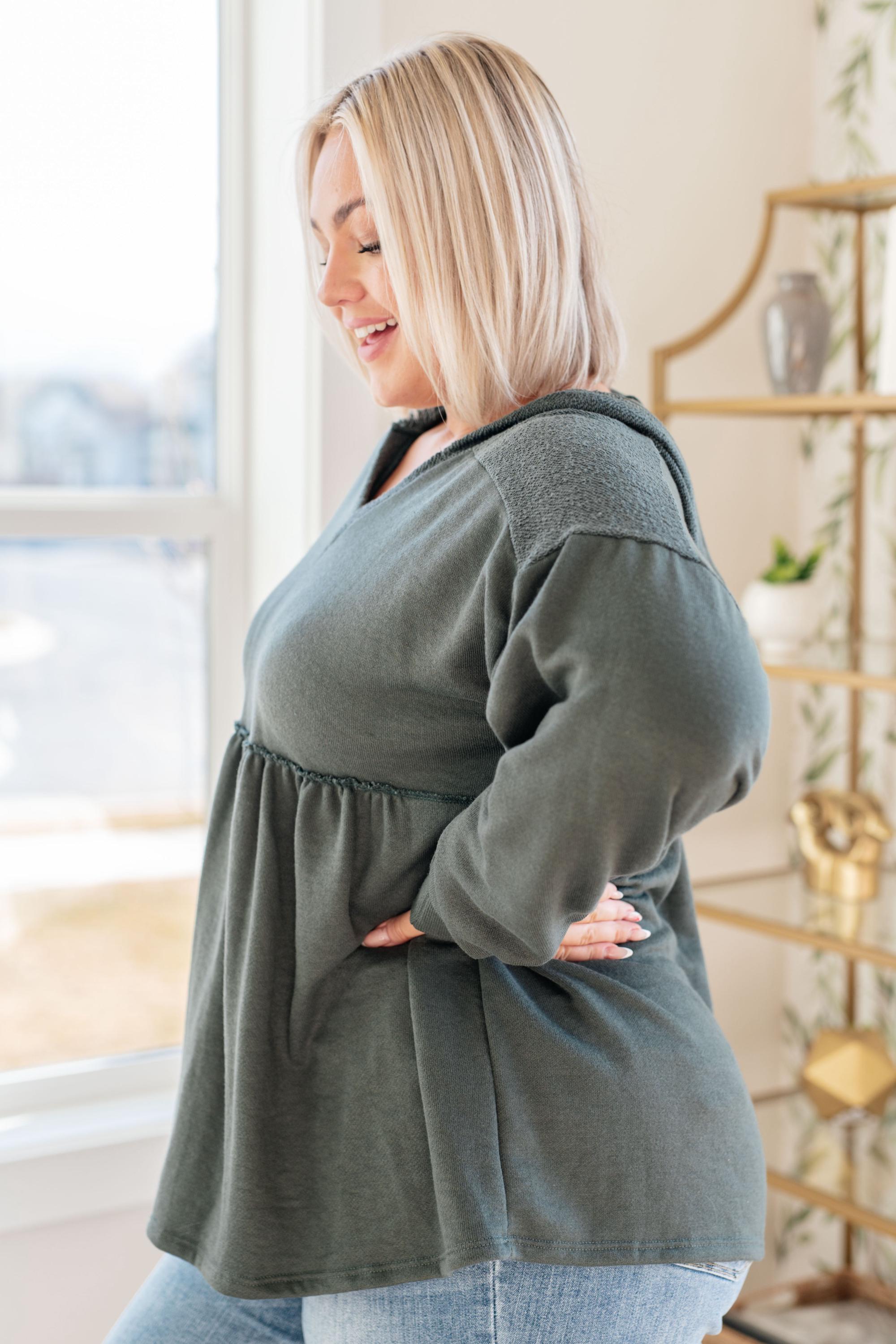 Green Hooded V-neck Pullover — view 8
