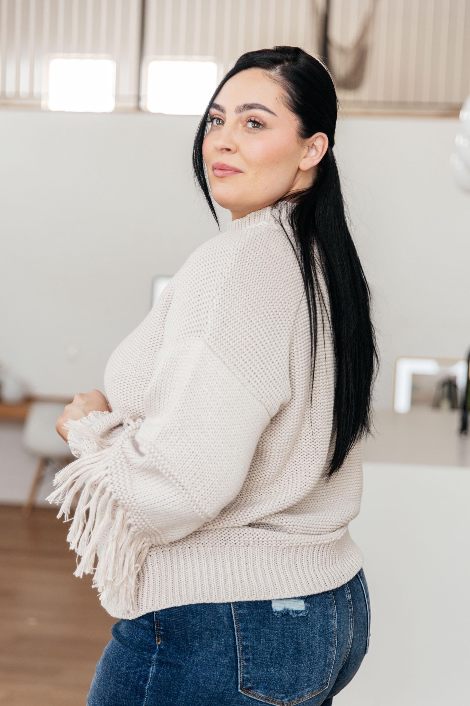 Cozy Fringe Detail Chunky Knit Sweater — view 6