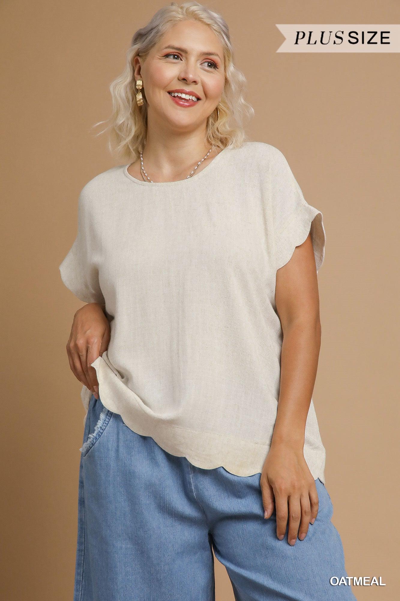 Falling for You Scalloped Linen Blouse in Vanilla — view 4