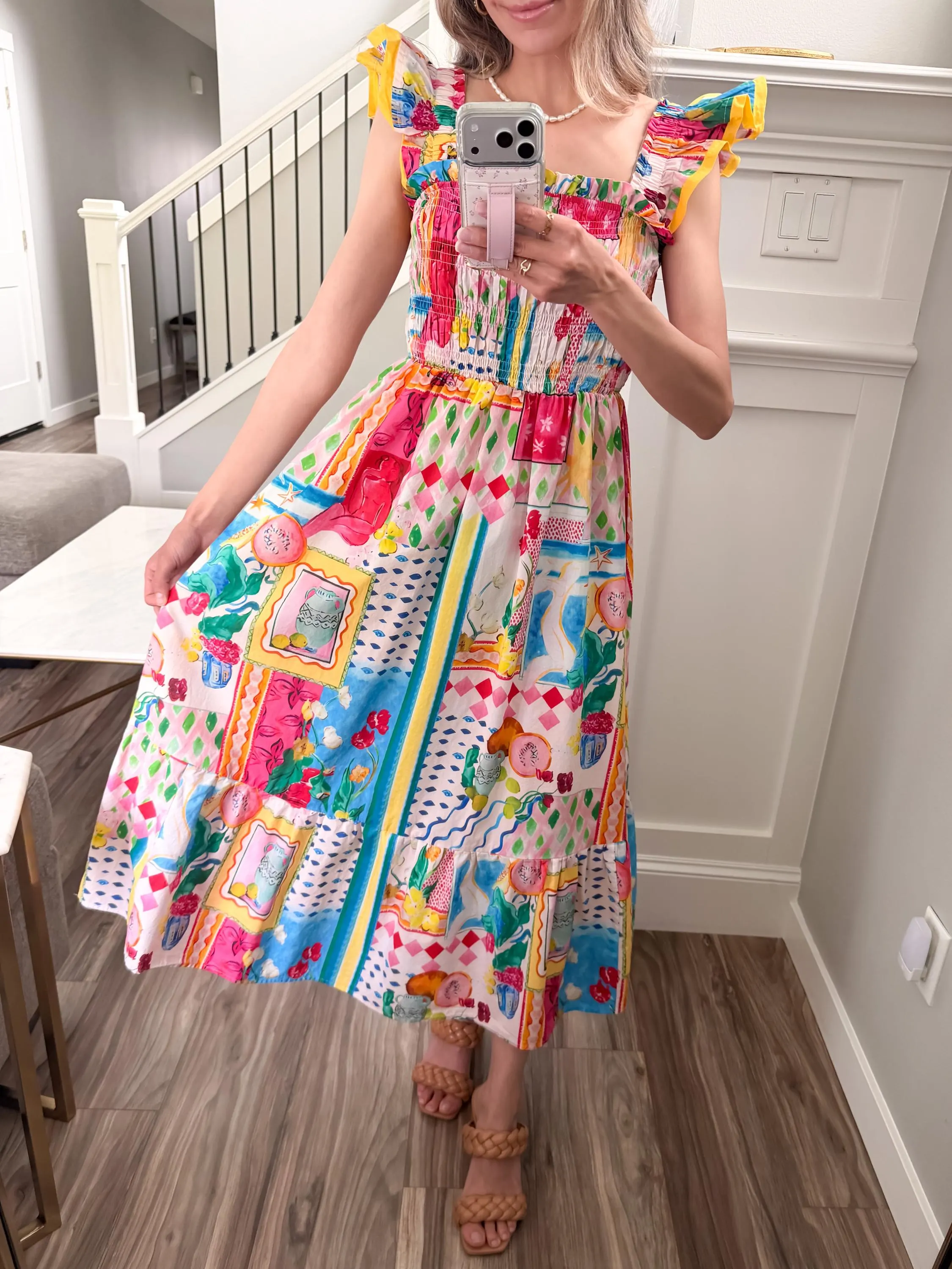 Whimsy Smocked 100 Cotton Ruffle Midi Dress — view 6