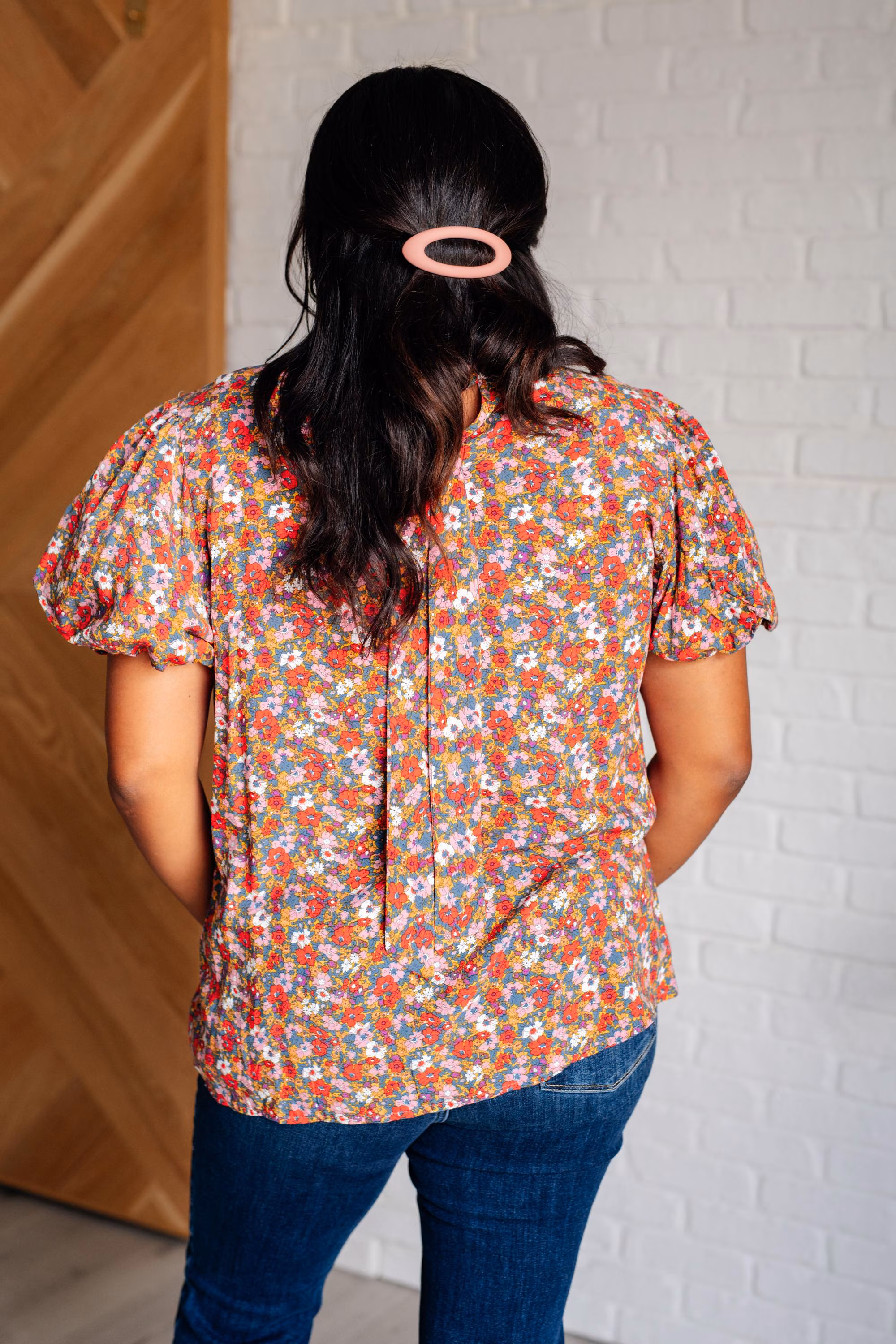 Bohemian Moment Floral Mock Neck Blouse — view 7
