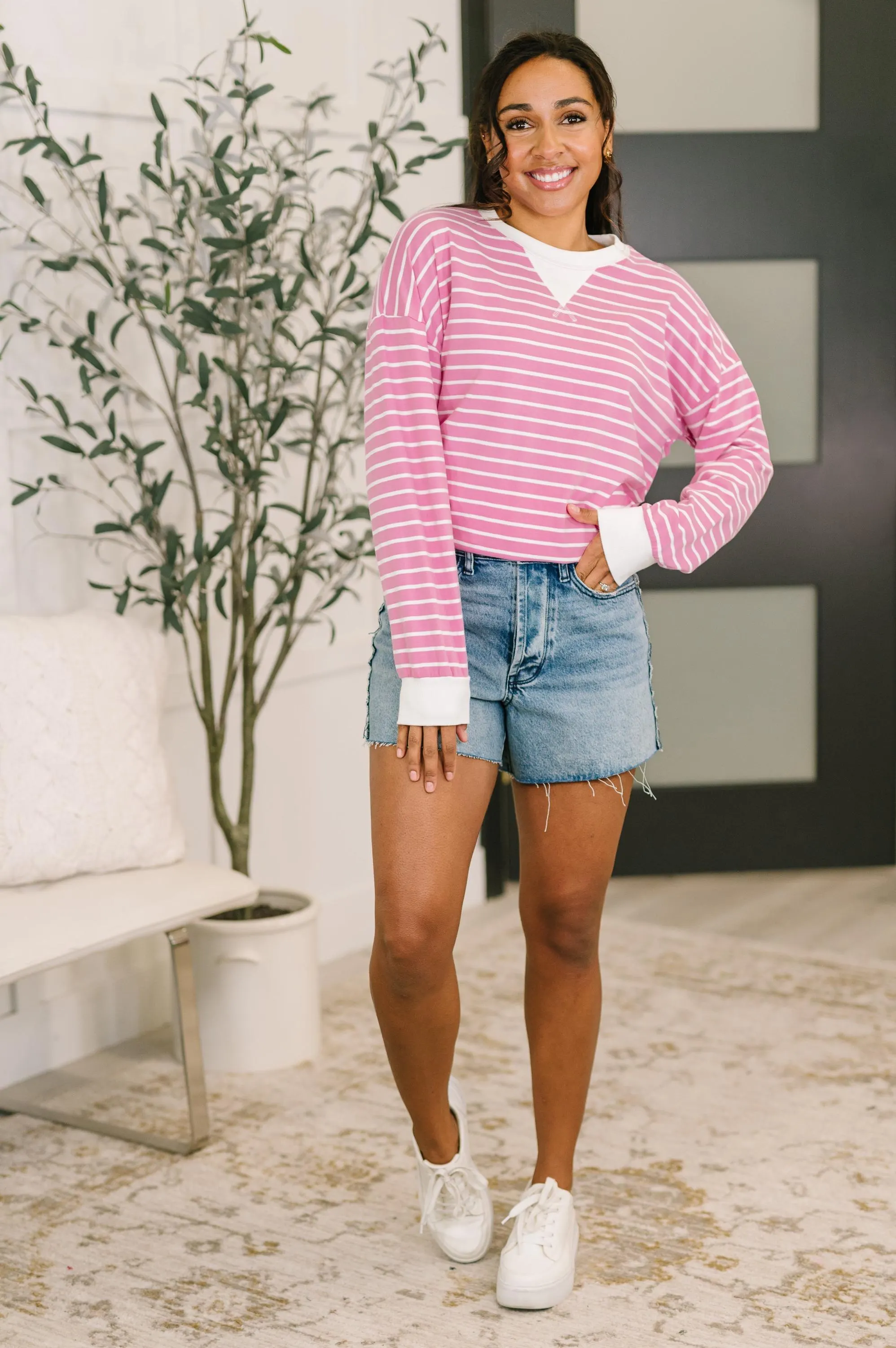 Almost Therapeutic Drop Shoulder Pullover in Candy Pink — view 3