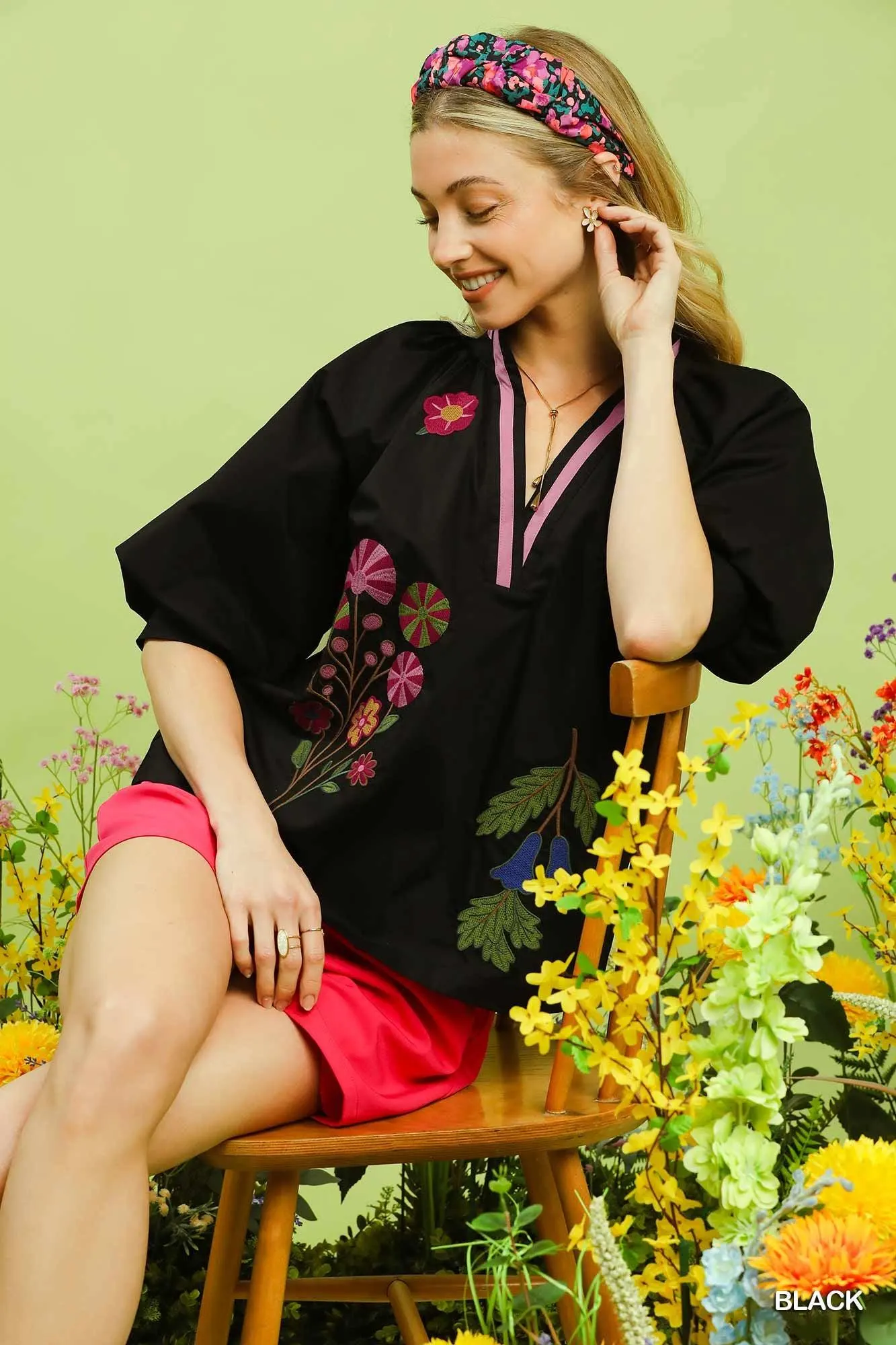 Lean on Me Embroidered Floral Cotton Blouse — view 4