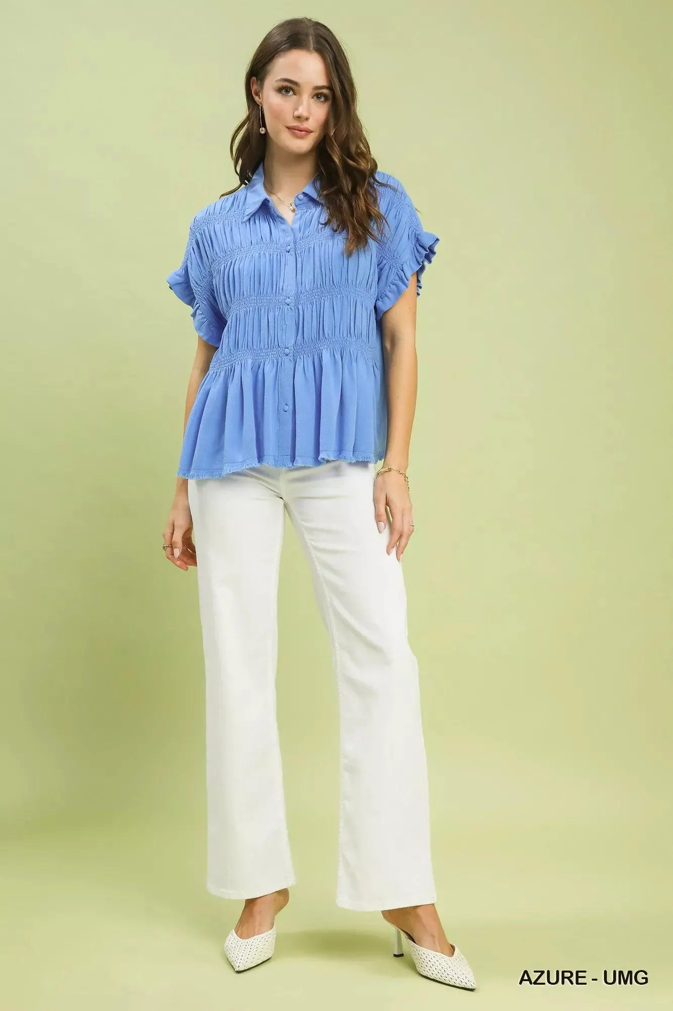 Petunia Washed Linen Smocked Babydoll Top — view 12