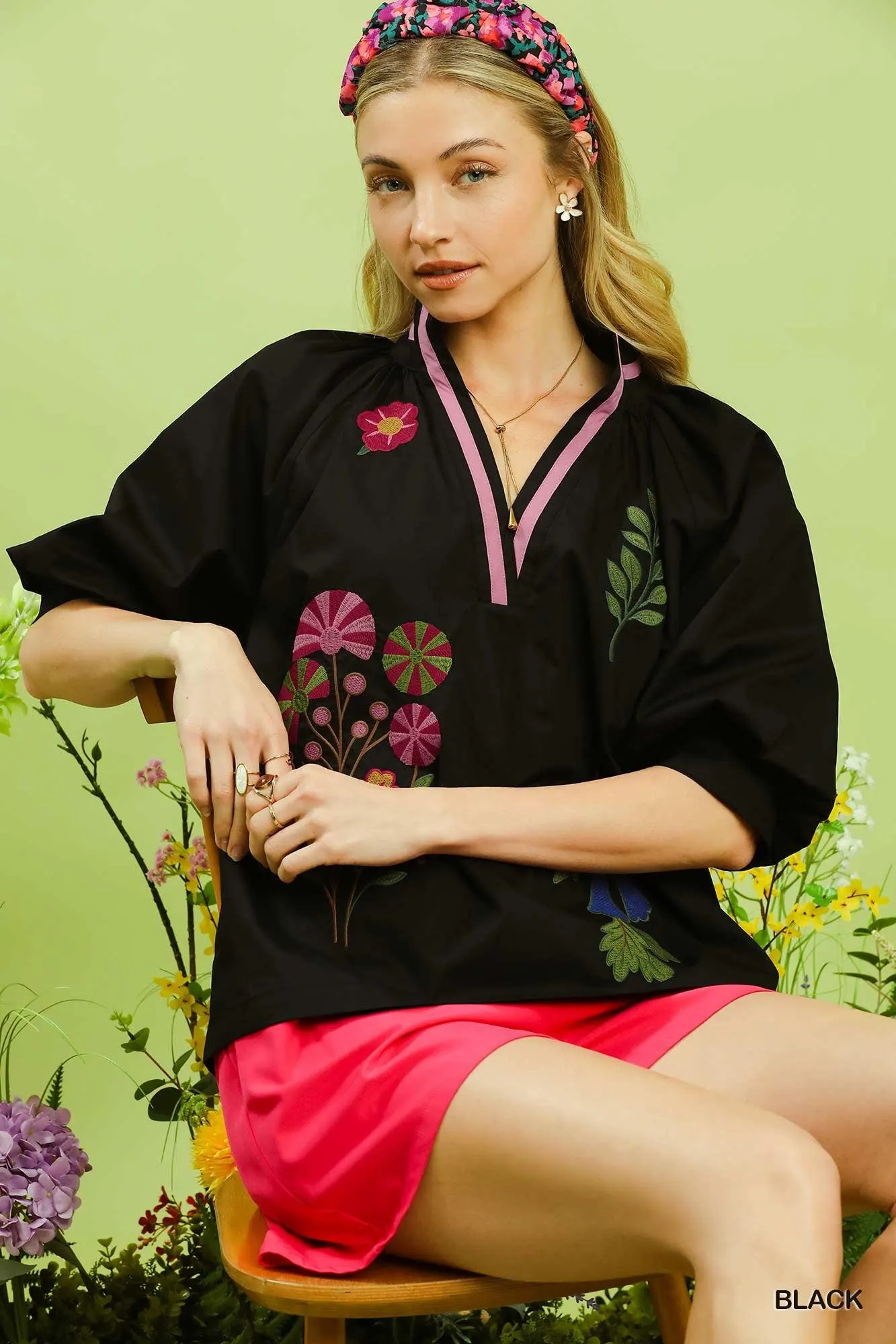 Lean on Me Embroidered Floral Cotton Blouse — view 3