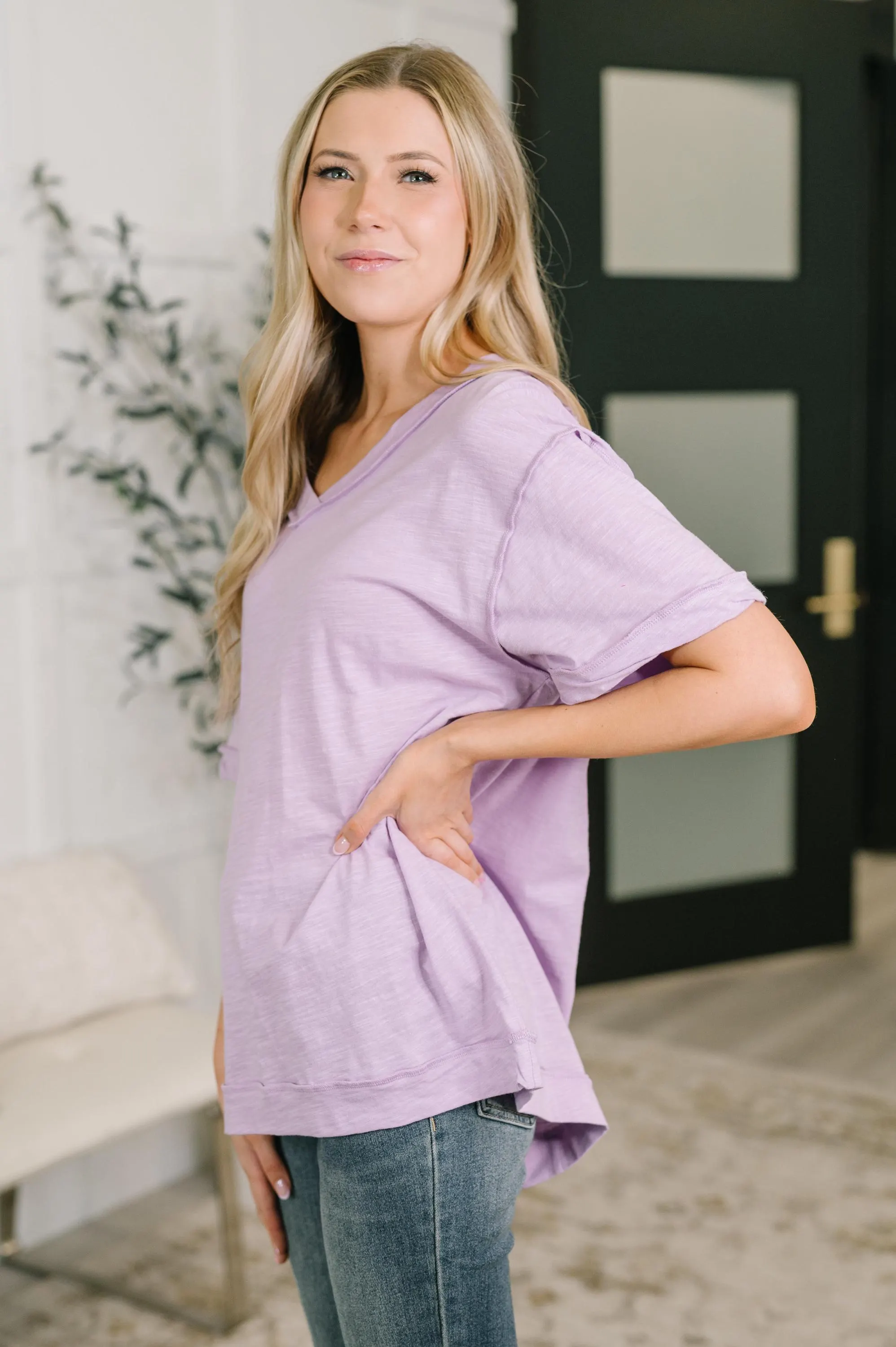 Thanks to You Relaxed Cotton Tee in Lilac — view 5