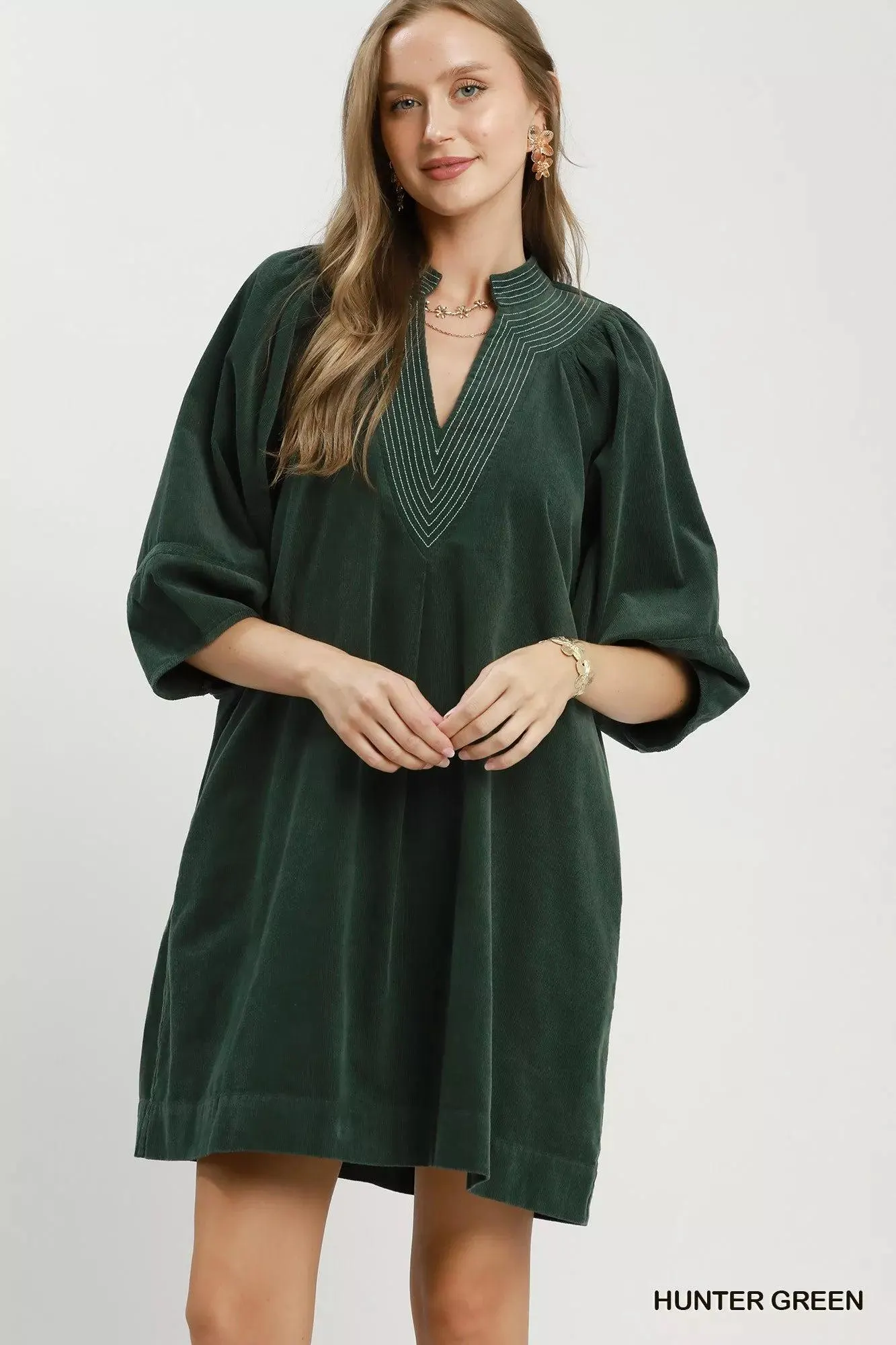 Evergreen Corduroy Pocket Dress