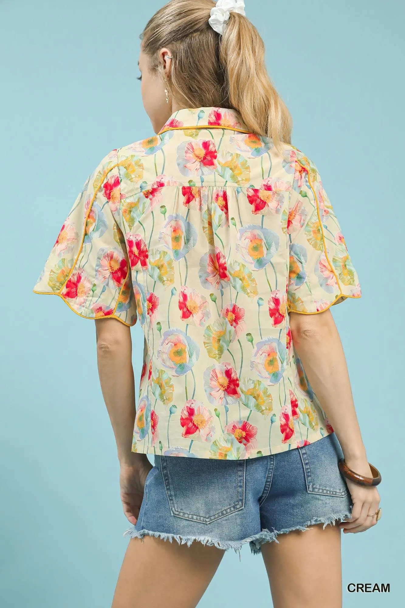 Garden Path Flutter Sleeve Cotton Top — view 2